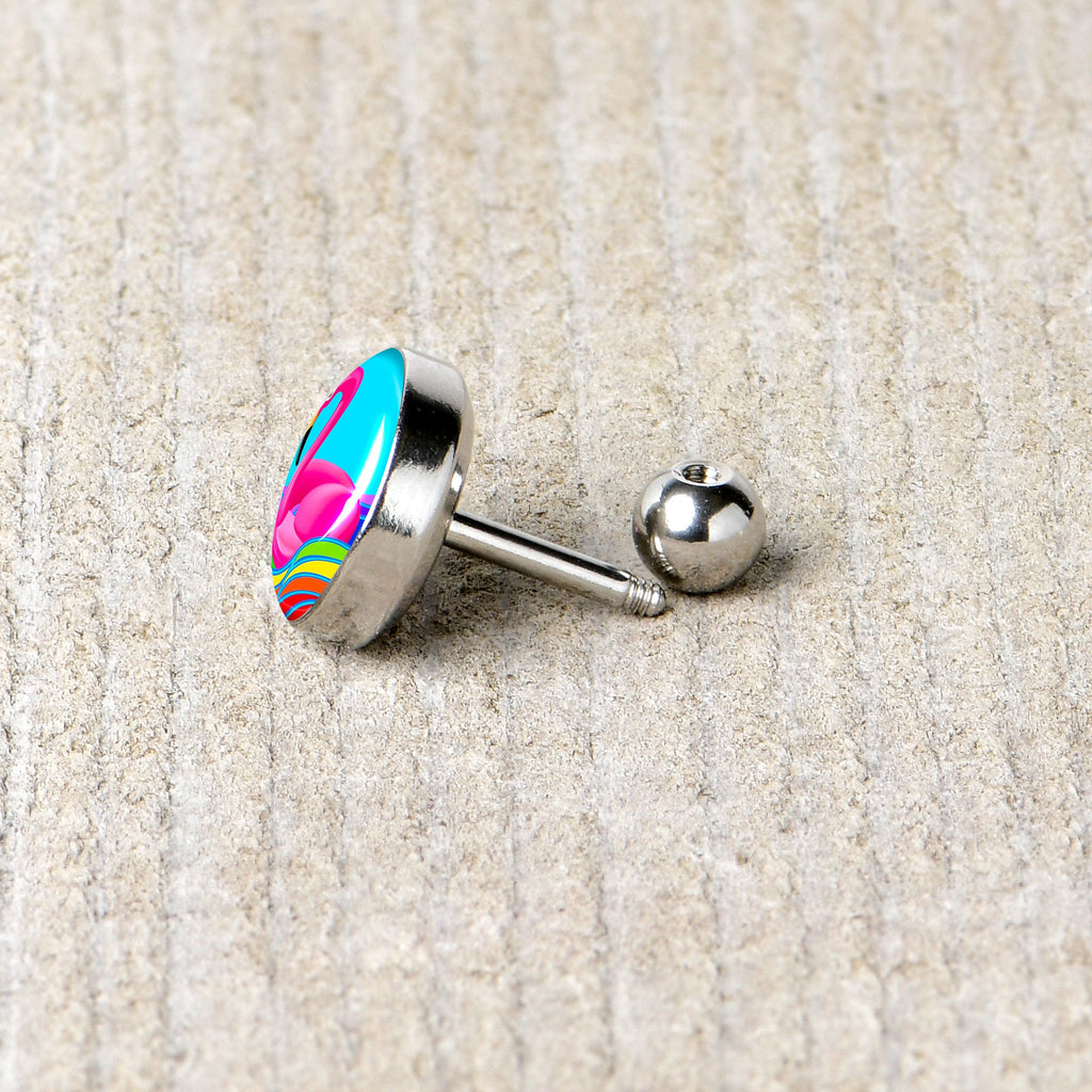 BodyCandy 16G 1/4 Rainbow Sea Floating Flamingo Cartilage Tragus Earring by Onyx O — back view