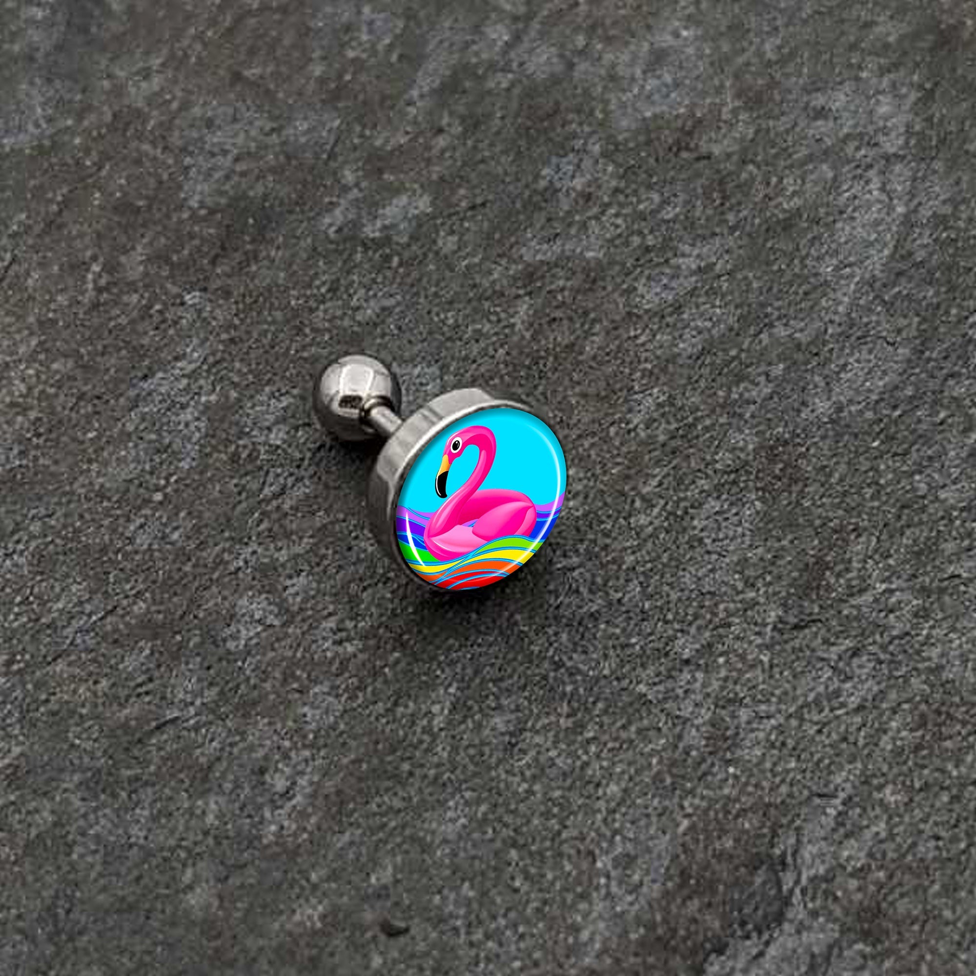 BodyCandy 16G 1/4 Rainbow Sea Floating Flamingo Cartilage Tragus Earring by Onyx O — alternative angle