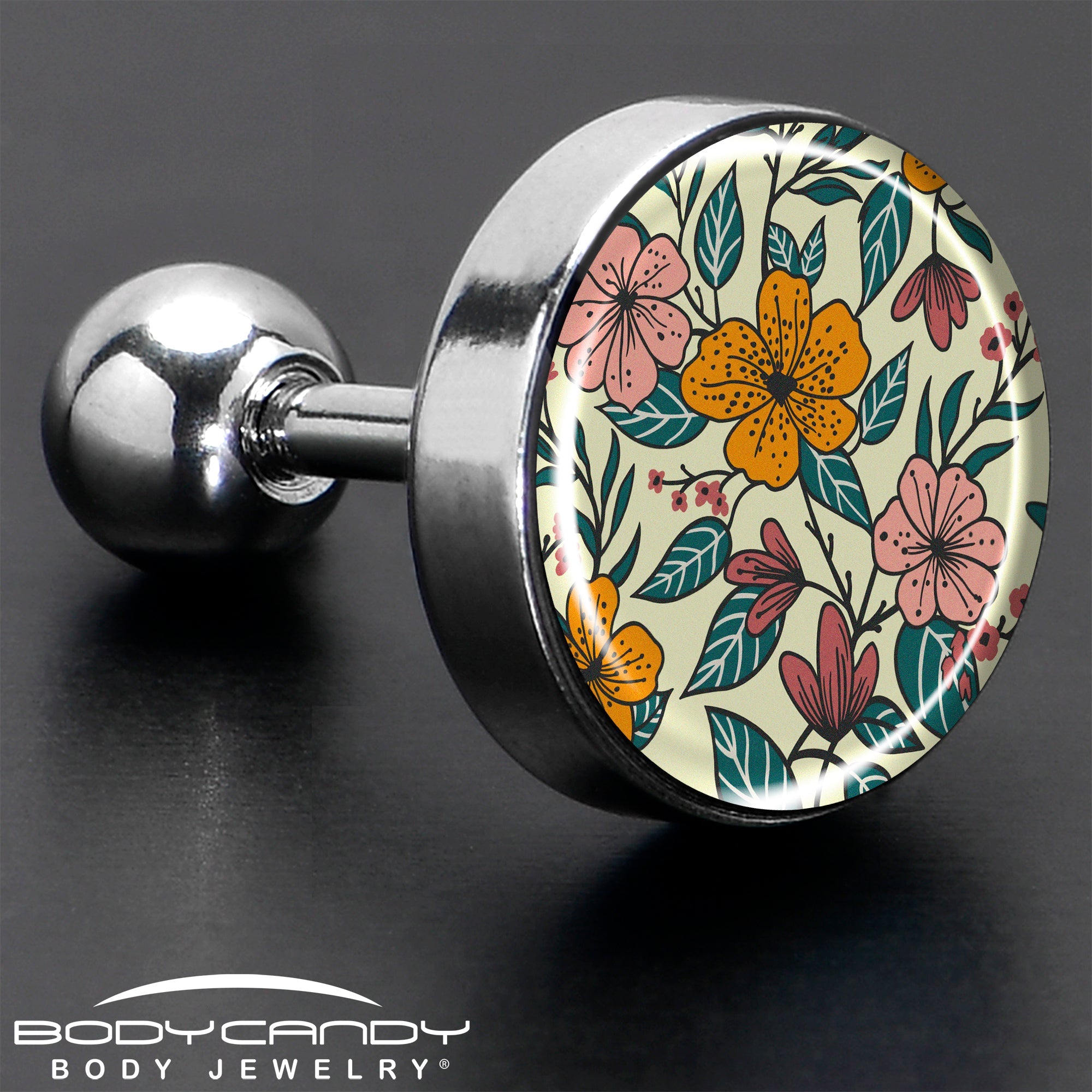BodyCandy 16G 1/4 Blossom Creation Wildflower Flowers Tragus Cartilage Earring by Onyx O — in-use photo