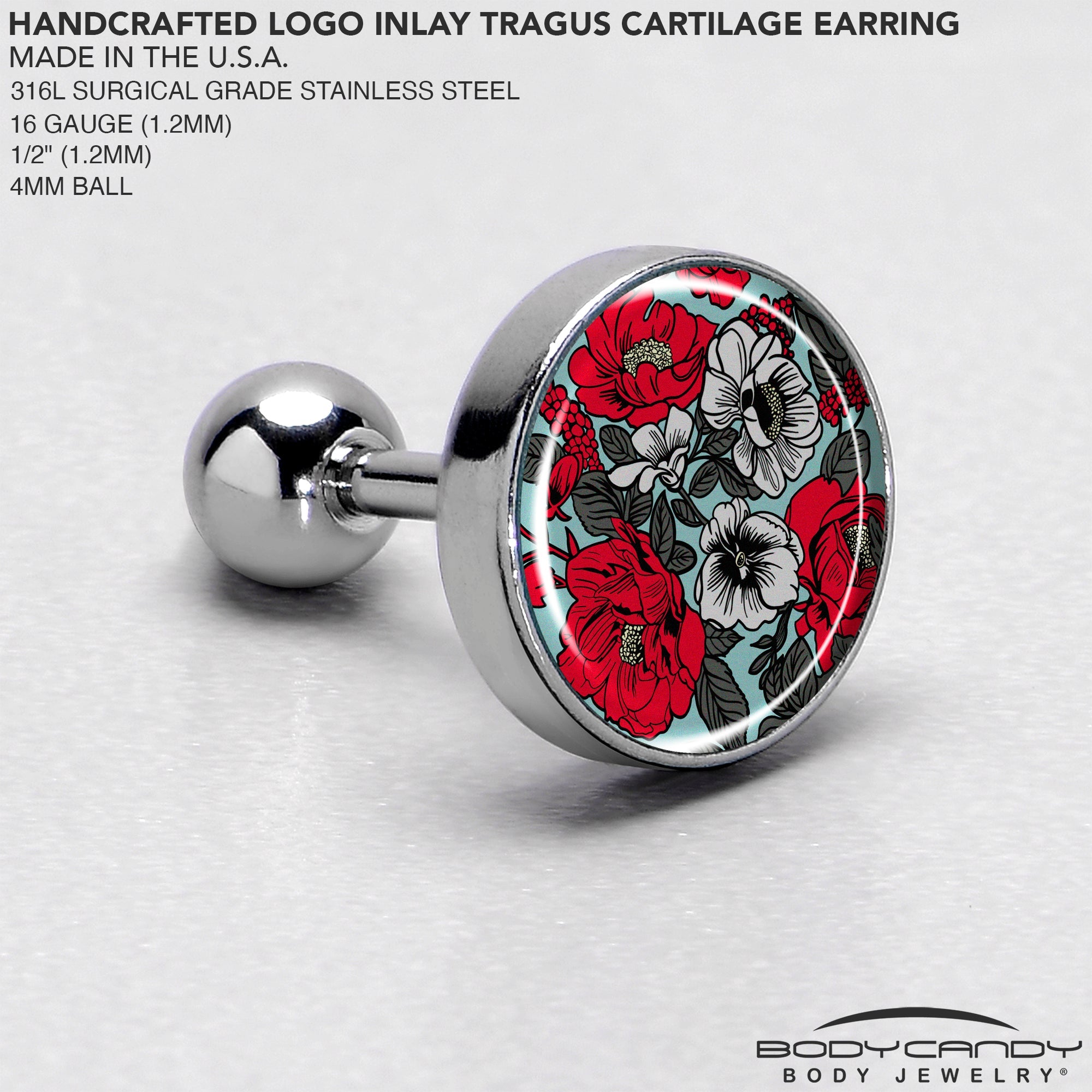 BodyCandy 16G 1/4 Blossom Creation Vibrant Bloom of Flowers Cartilage Earring by Onyx O — side view