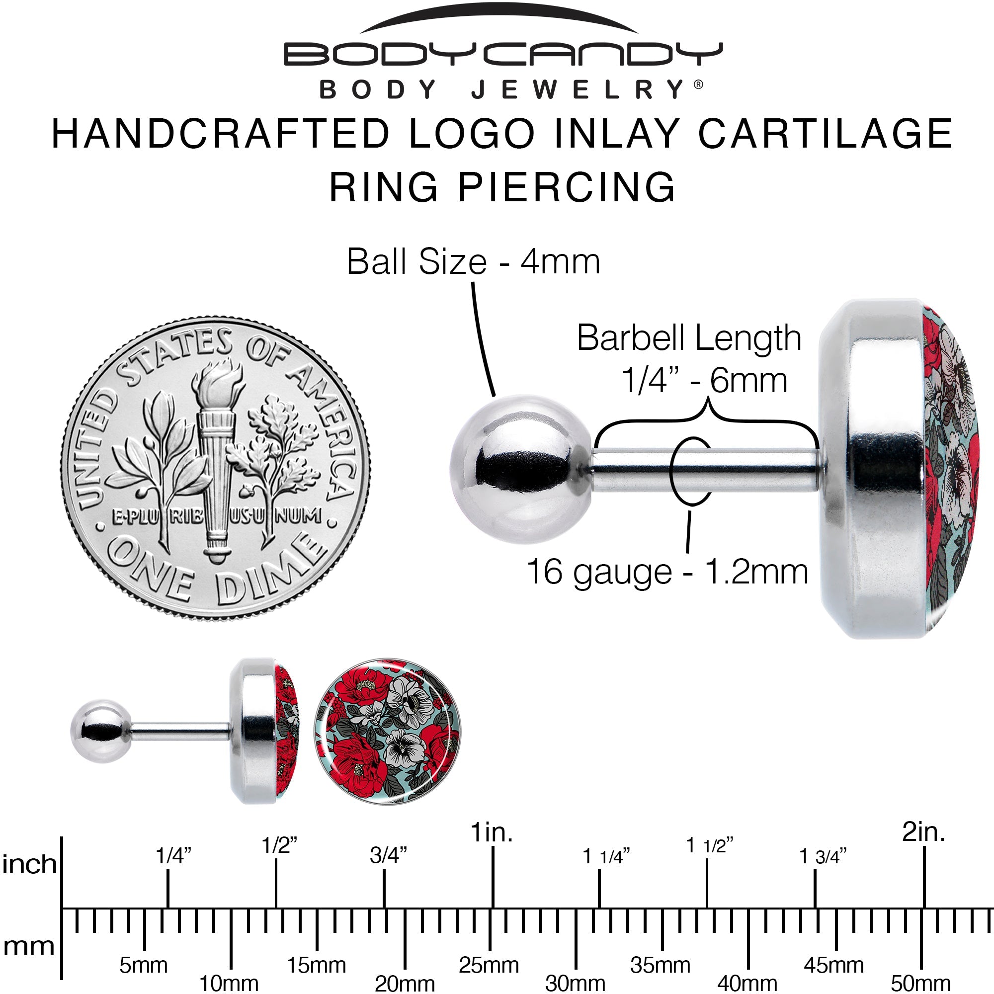 BodyCandy 16G 1/4 Blossom Creation Vibrant Bloom of Flowers Cartilage Earring by Onyx O — alternative angle