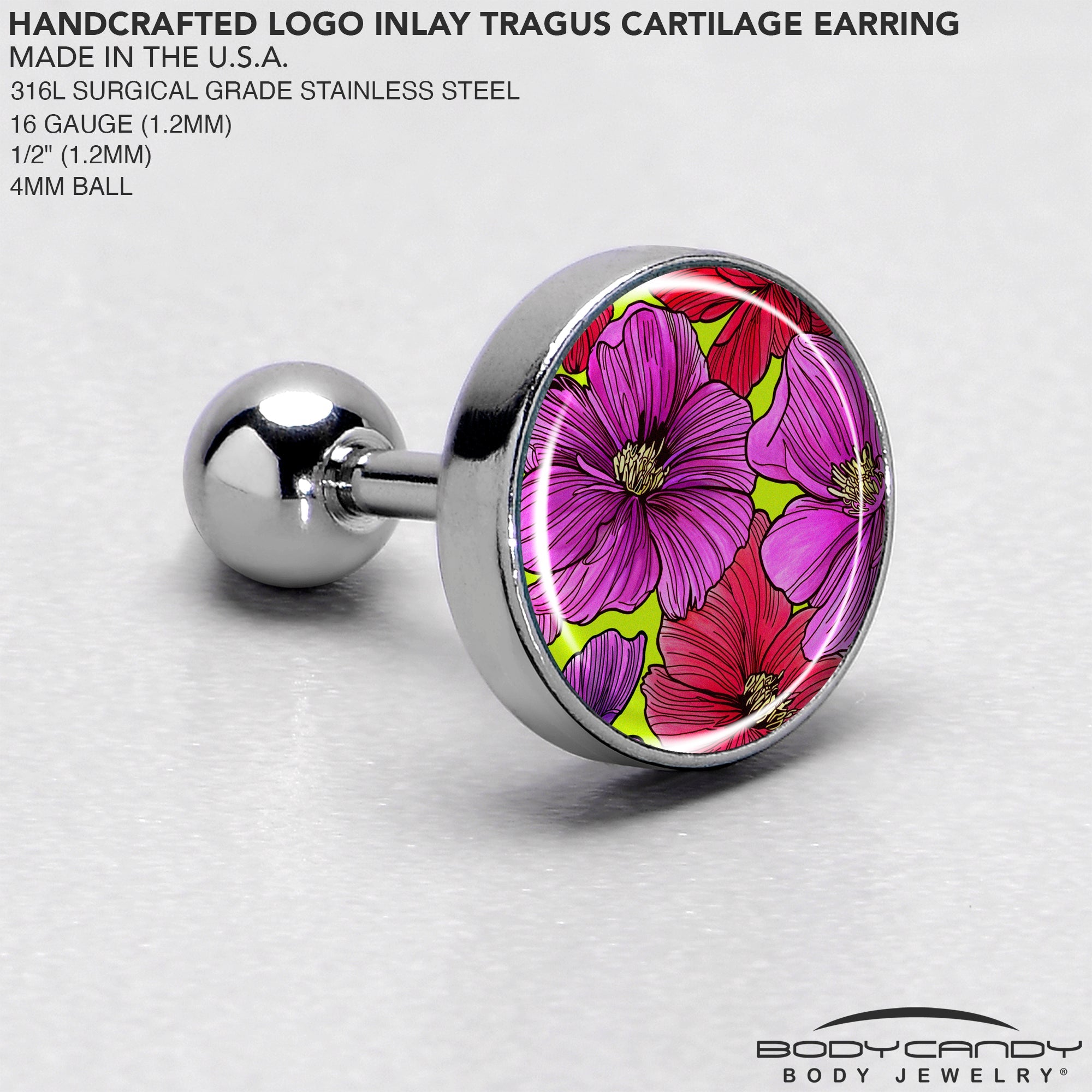 BodyCandy 16G 1/4 Blossom Creation Tropical Floral Flowers Cartilage Earring by Onyx O — side view