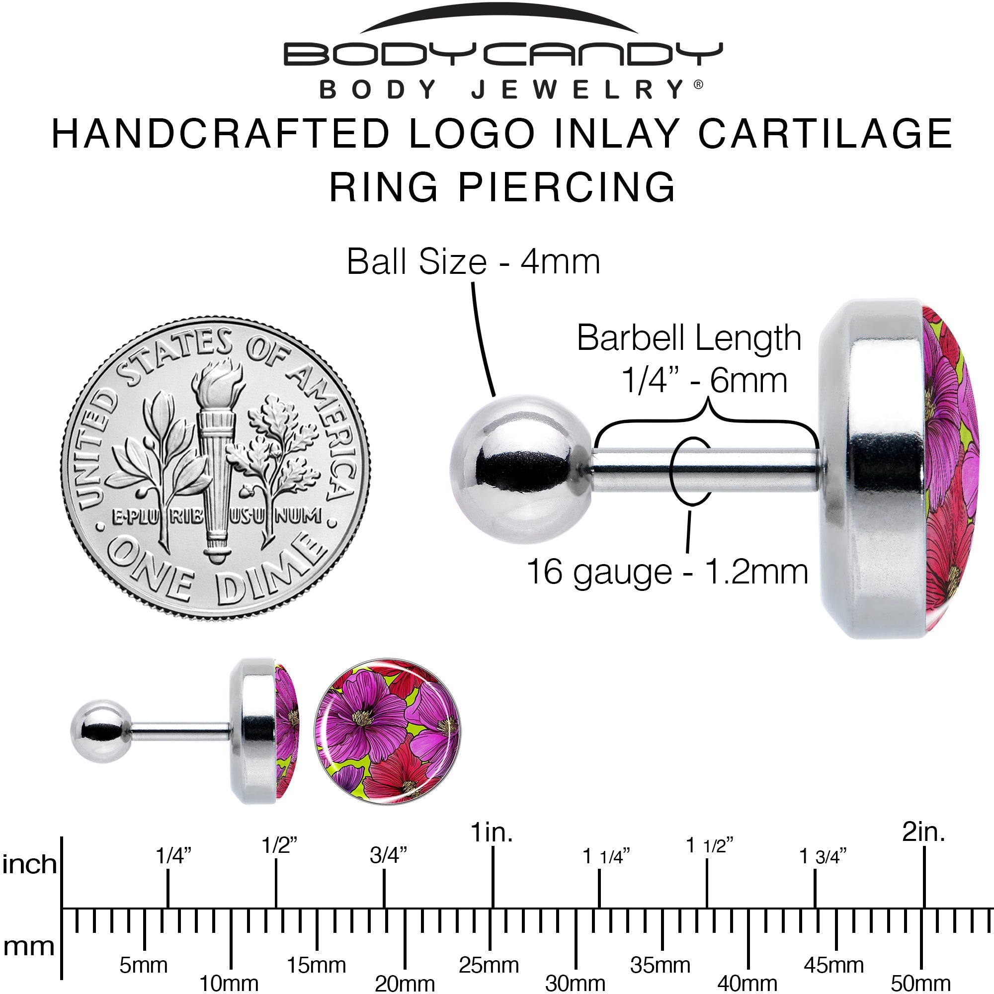 BodyCandy 16G 1/4 Blossom Creation Tropical Floral Flowers Cartilage Earring by Onyx O — alternative angle