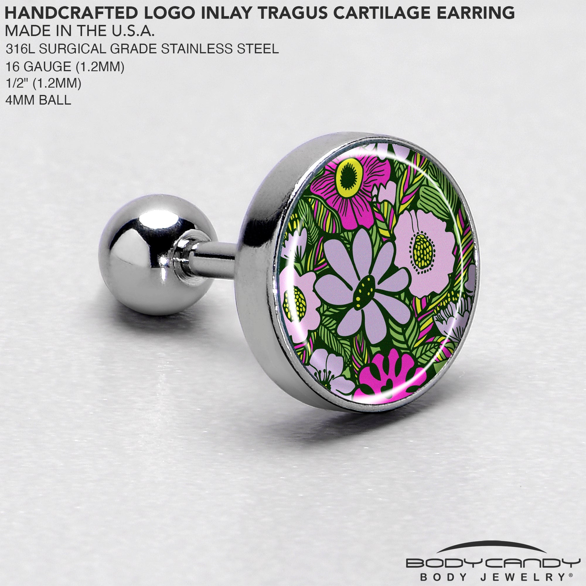 BodyCandy 16G 1/4 Blossom Creation Paradise of Pink Flowers Cartilage Earring by Onyx O — side view