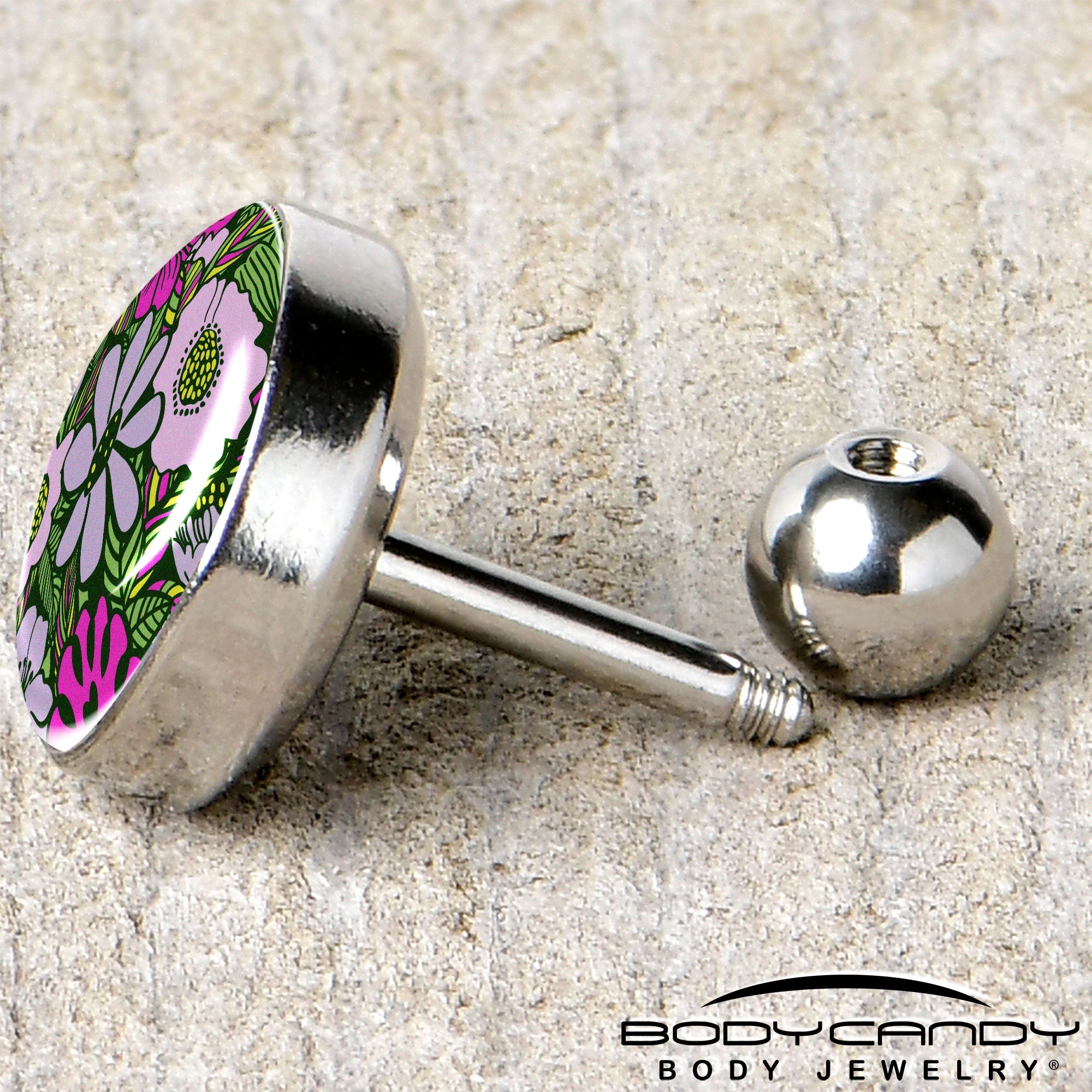 BodyCandy 16G 1/4 Blossom Creation Paradise of Pink Flowers Cartilage Earring by Onyx O — back view