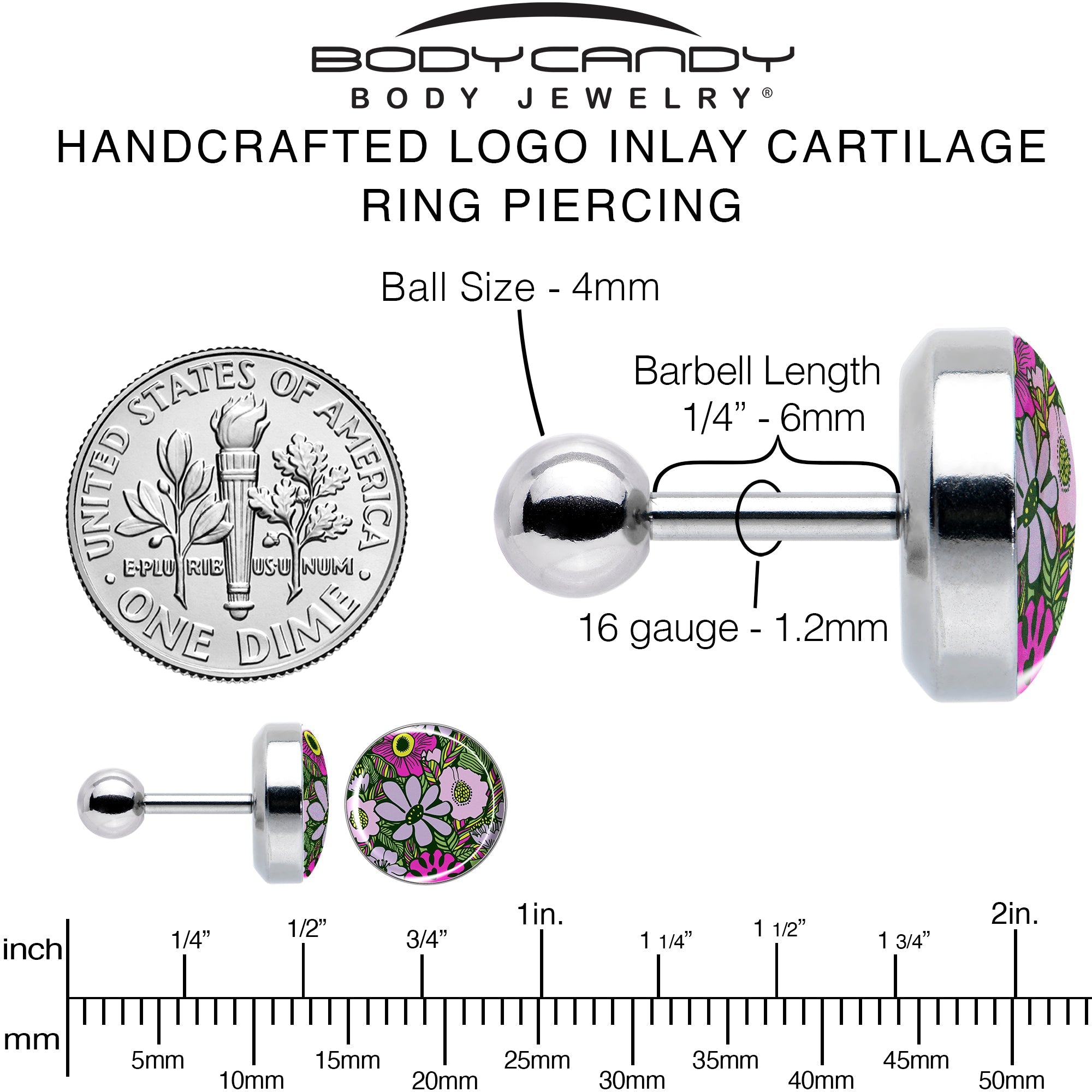 BodyCandy 16G 1/4 Blossom Creation Paradise of Pink Flowers Cartilage Earring by Onyx O — alternative angle