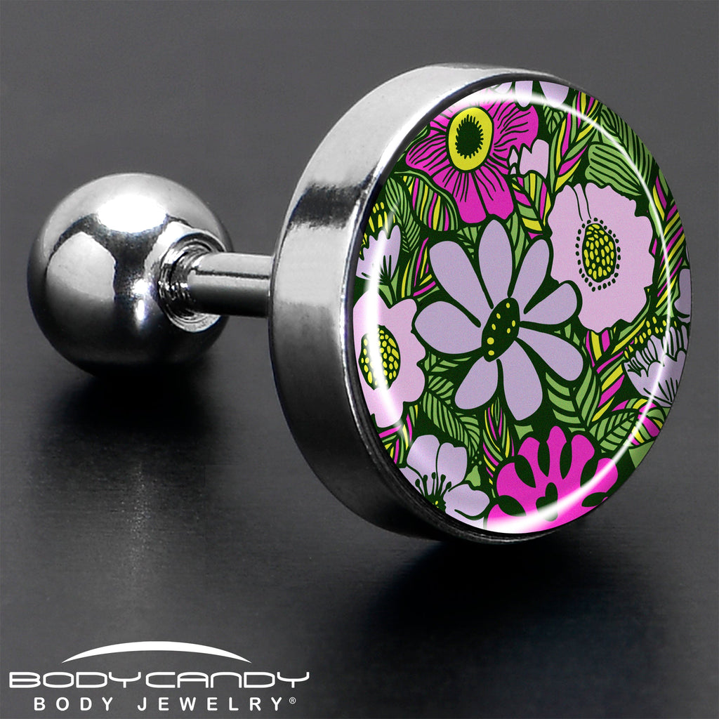 BodyCandy 16G 1/4 Blossom Creation Paradise of Pink Flowers Cartilage Earring by Onyx O — in-use photo