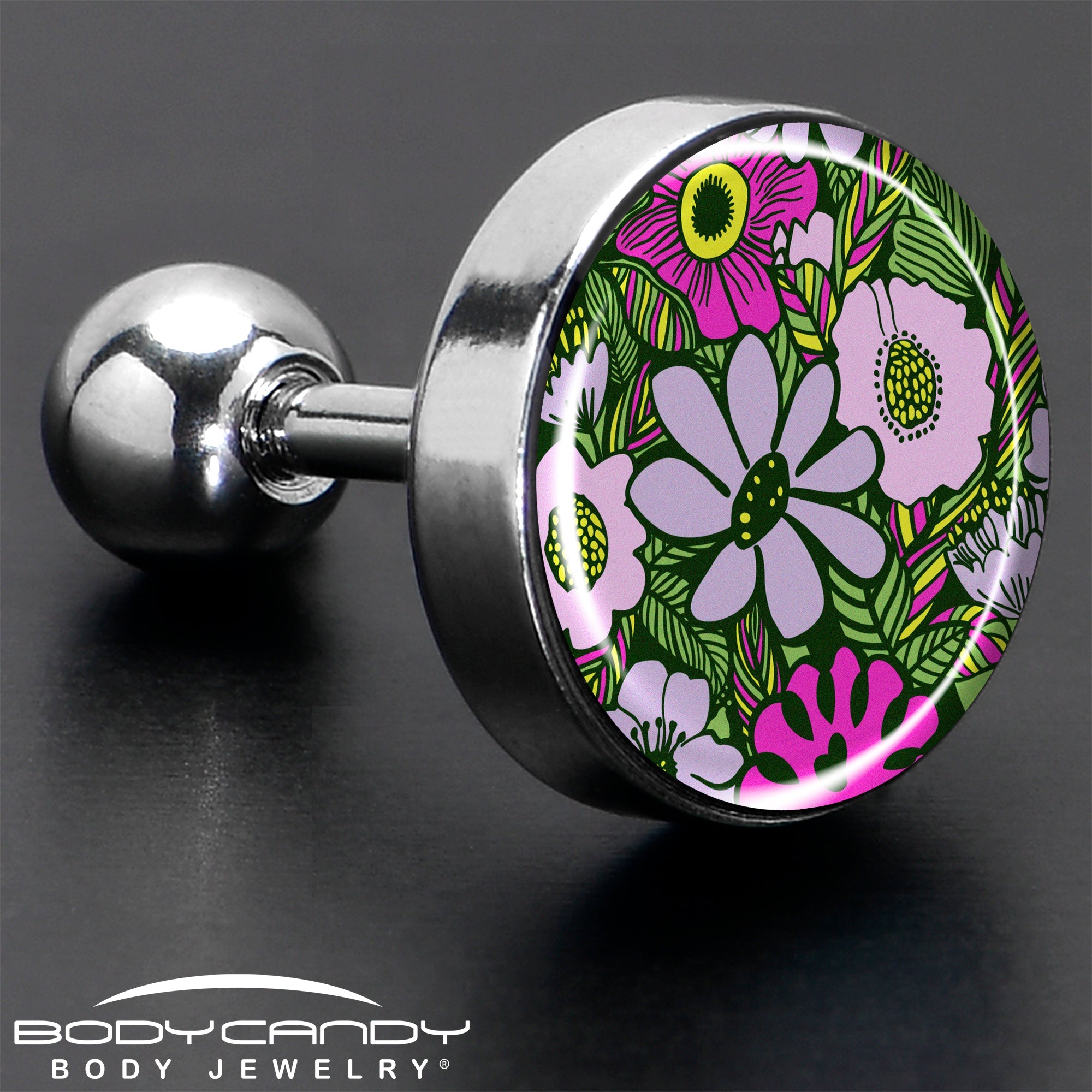 BodyCandy 16G 1/4 Blossom Creation Paradise of Pink Flowers Cartilage Earring by Onyx O — in-use photo