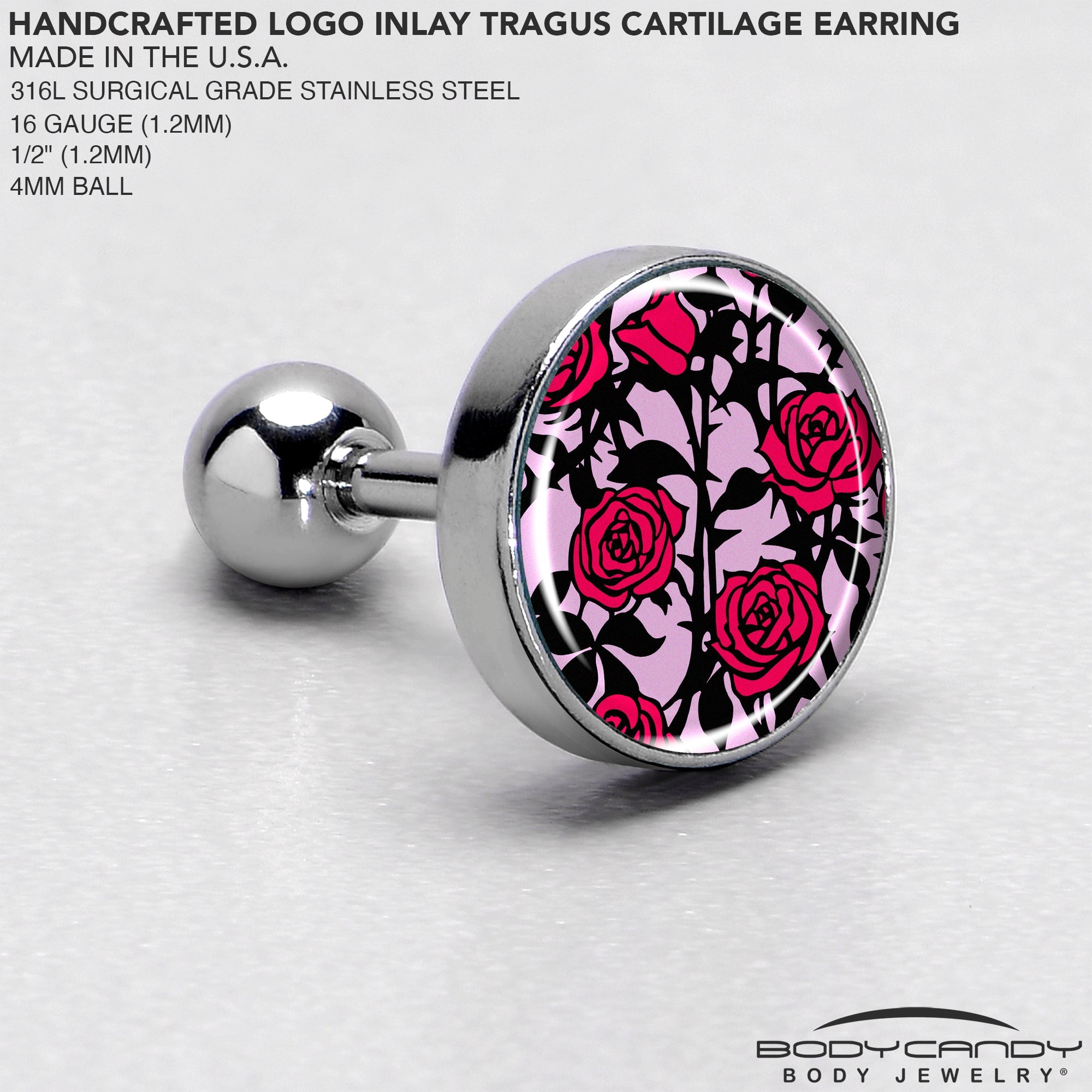 BodyCandy 16G 1/4 Blossom Creation Floral Love of Roses Cartilage Earring by Onyx O — side view