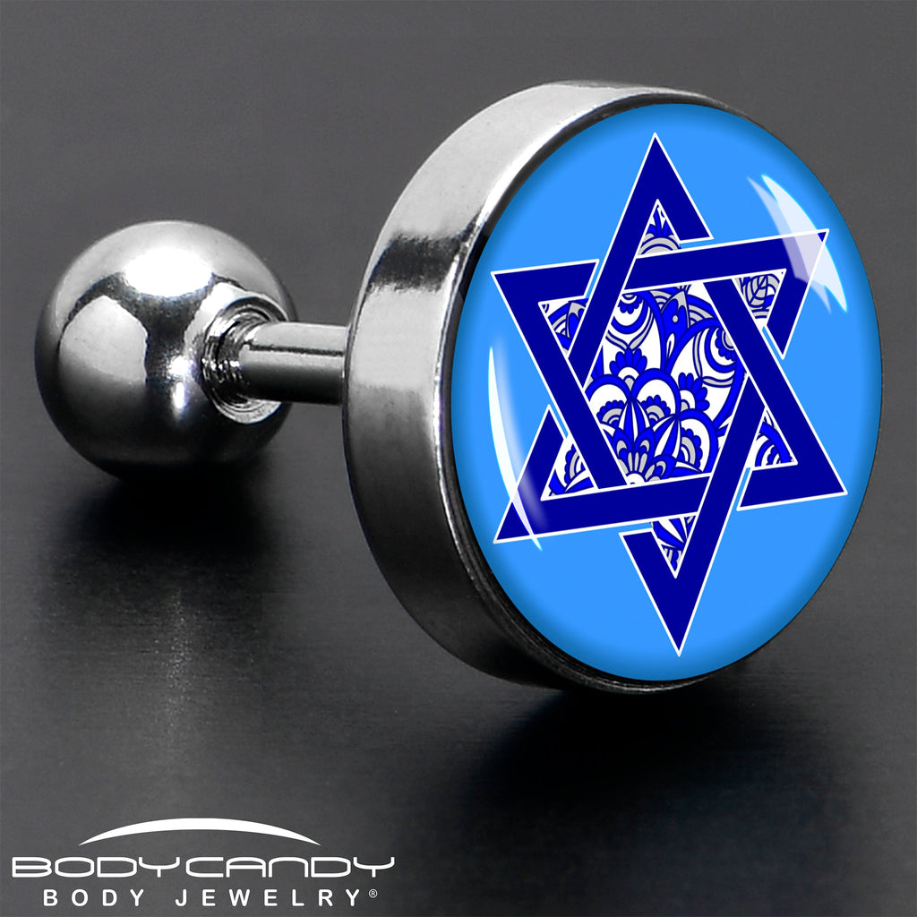 BodyCandy 16G 1/4 Floral Star of David Tragus Cartilage Earring by Onyx O — alternative angle