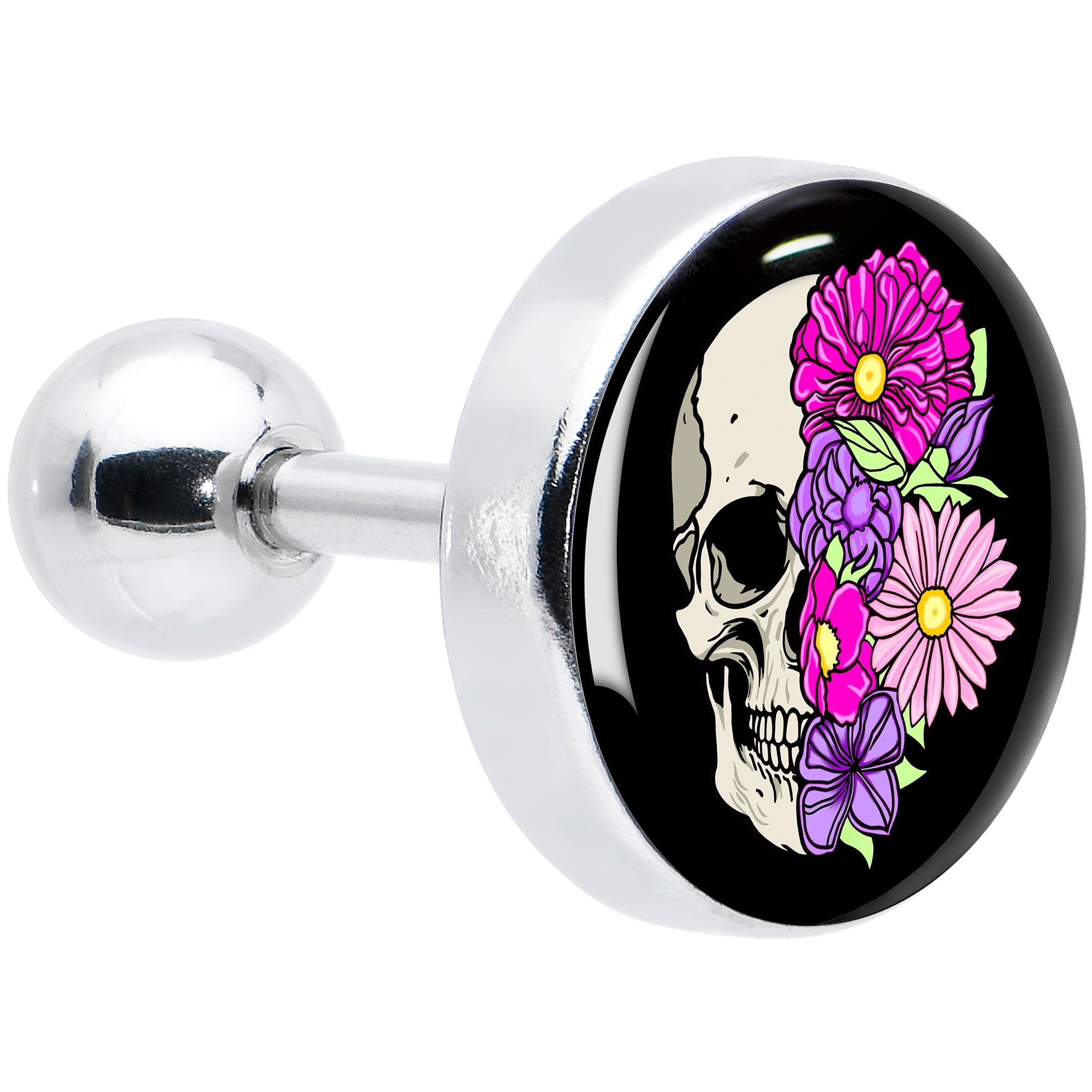 BodyCandy 16G 1/4 Floral Flowers Skull Cartilage Tragus Earring by Onyx O — main product shot