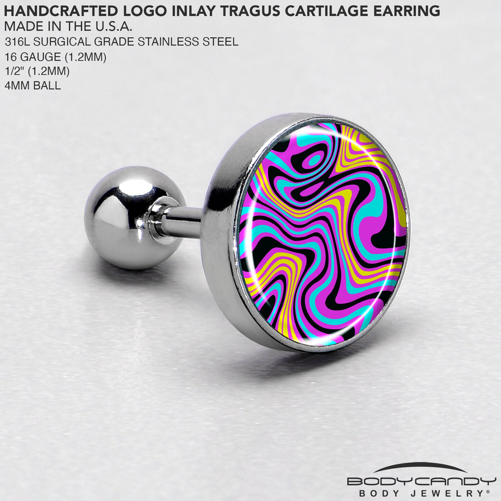 BodyCandy 16G 1/4 Funky Swirls Cartilage Tragus Earring by Onyx O — side view