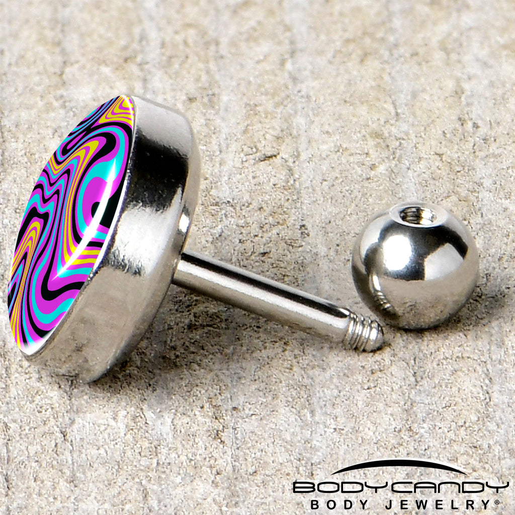 BodyCandy 16G 1/4 Funky Swirls Cartilage Tragus Earring by Onyx O — back view