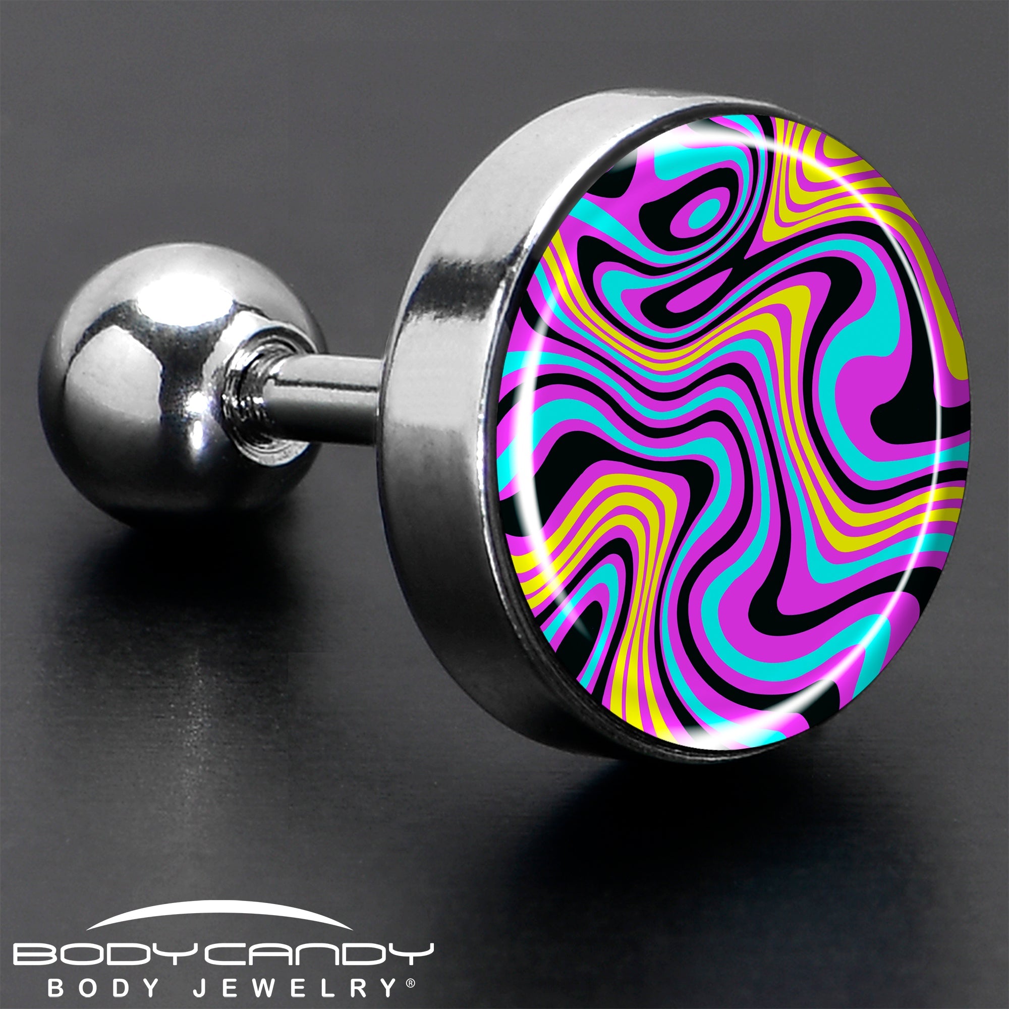 BodyCandy 16G 1/4 Funky Swirls Cartilage Tragus Earring by Onyx O — in-use photo