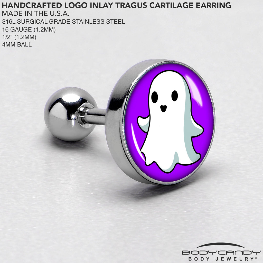 BodyCandy 16G 1/4 Ghost Cartilage Tragus Earring by Onyx O — side view