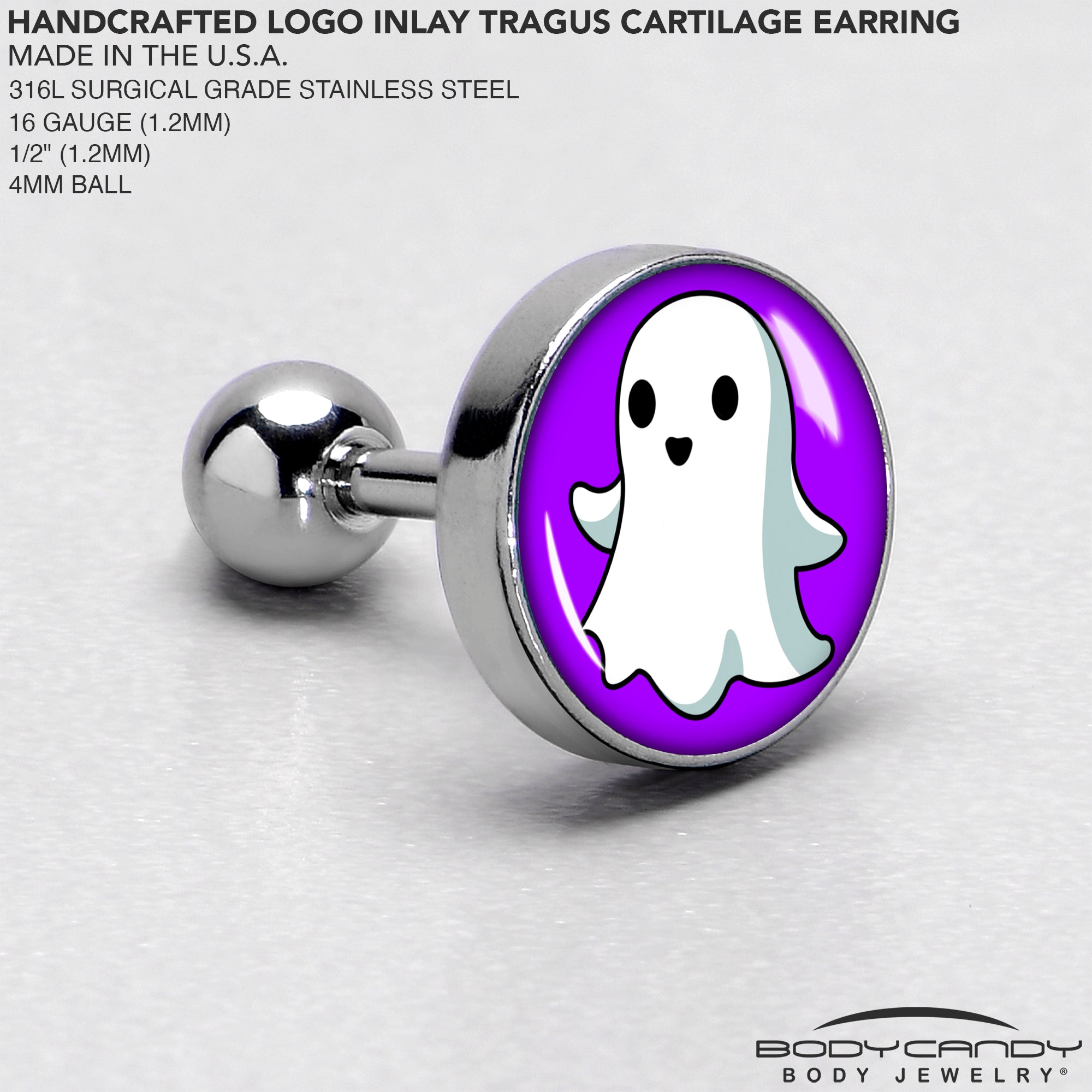 BodyCandy 16G 1/4 Ghost Cartilage Tragus Earring by Onyx O — side view