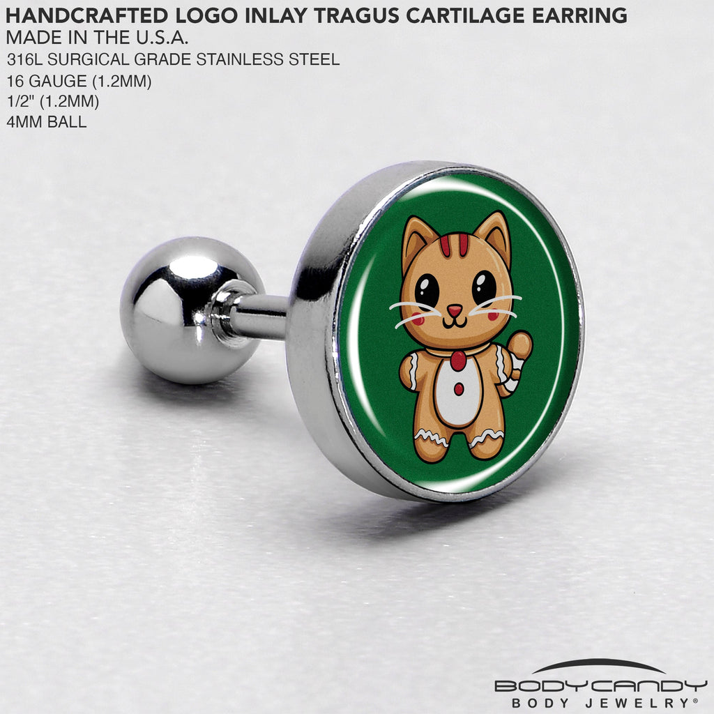 BodyCandy Christmas Holiday Gingerbrread Kitty Cat Tragus Cartilage Earring by Onyx O — side view