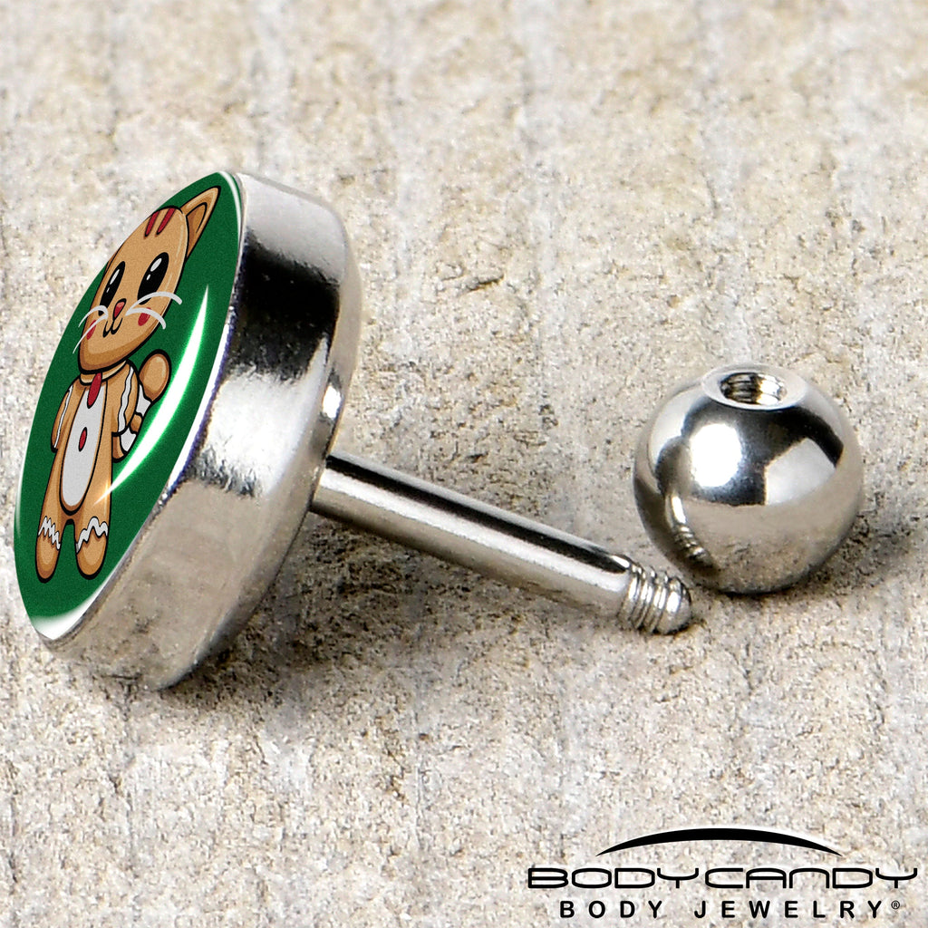 BodyCandy Christmas Holiday Gingerbrread Kitty Cat Tragus Cartilage Earring by Onyx O — back view