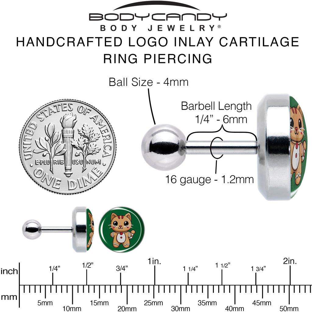 BodyCandy Christmas Holiday Gingerbrread Kitty Cat Tragus Cartilage Earring by Onyx O — alternative angle