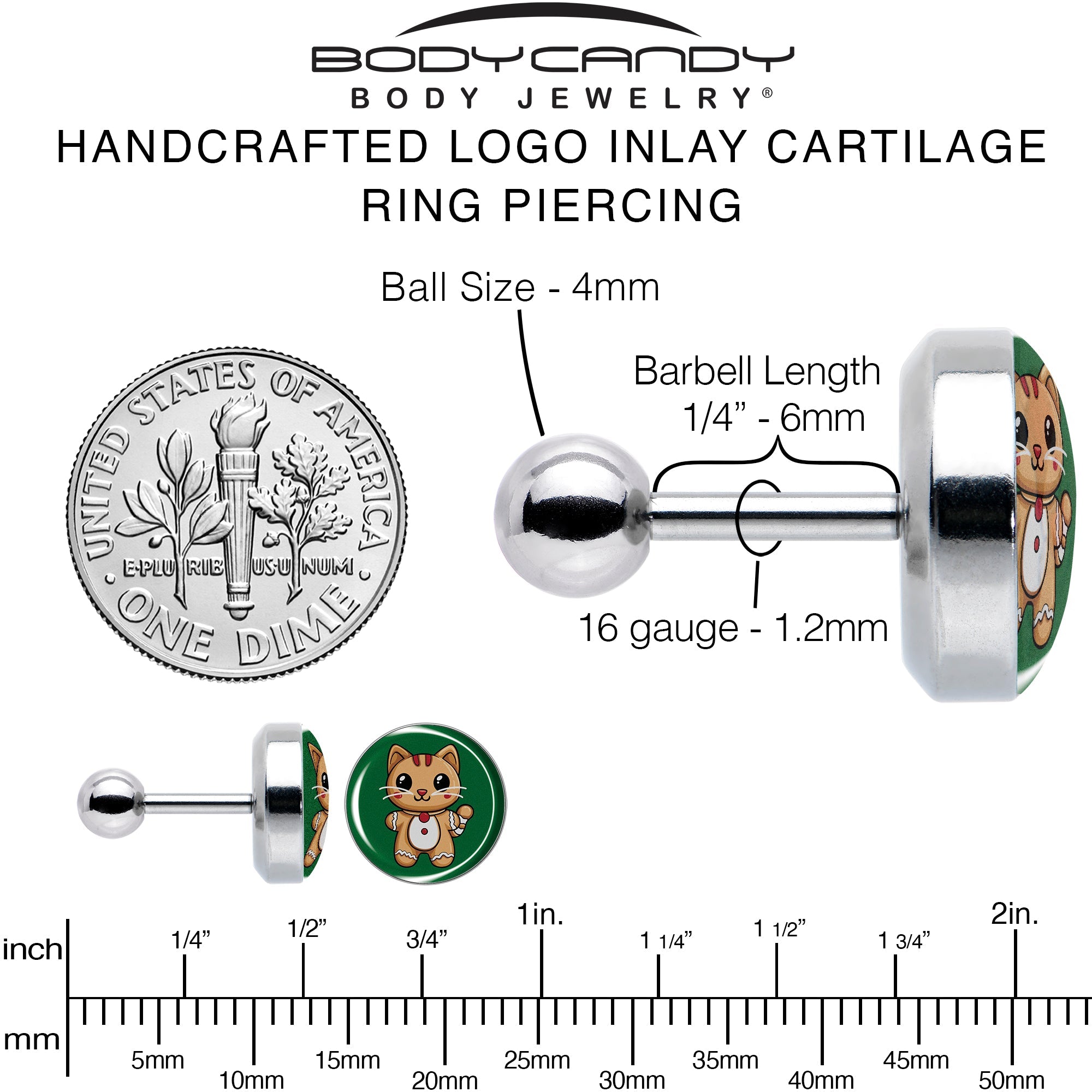 BodyCandy Christmas Holiday Gingerbrread Kitty Cat Tragus Cartilage Earring by Onyx O — alternative angle