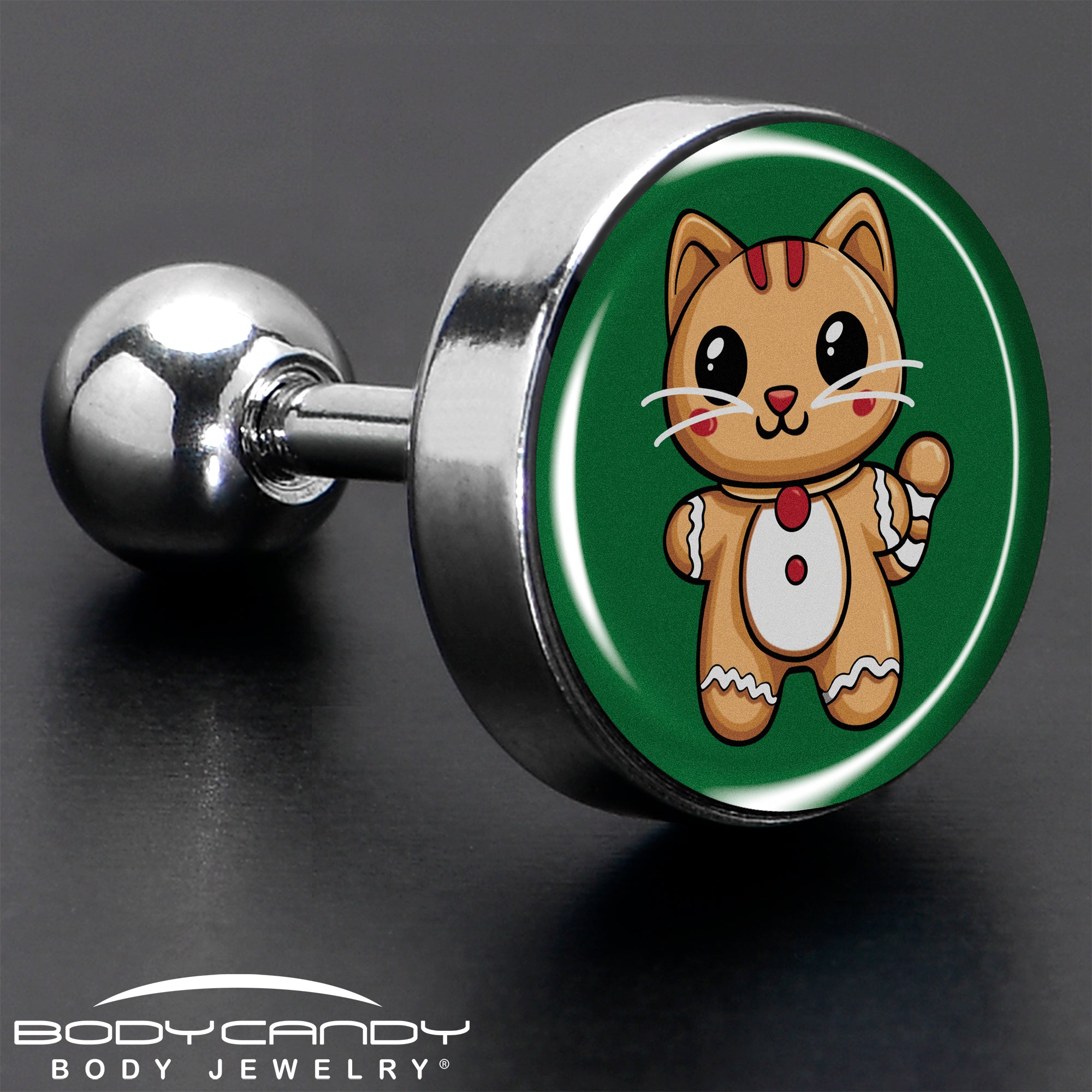 BodyCandy Christmas Holiday Gingerbrread Kitty Cat Tragus Cartilage Earring by Onyx O — in-use photo