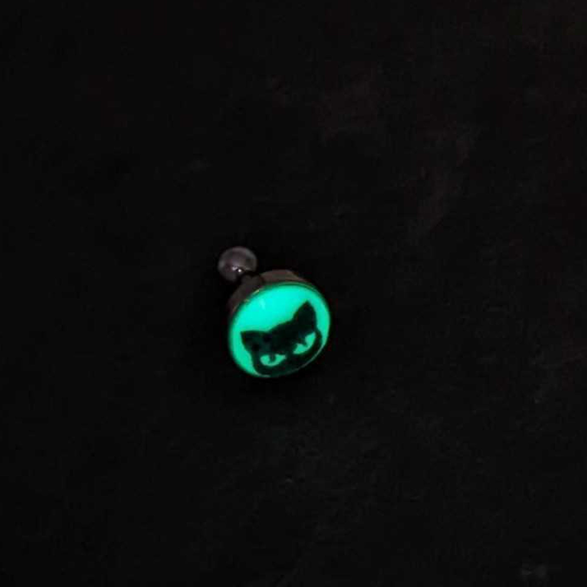 BodyCandy 16G Glow in the Dark Peeking Black Cat Tragus Cartilage Earring by Onyx O — back view