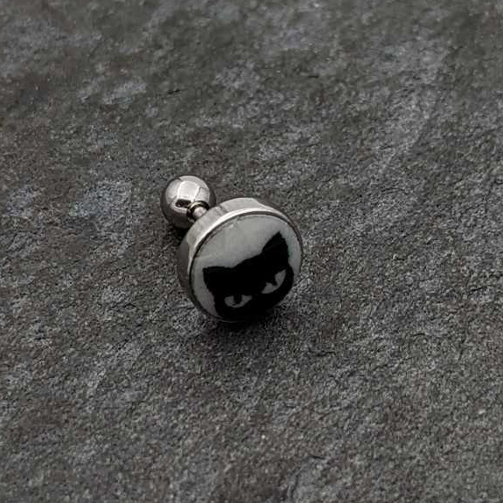BodyCandy 16G Glow in the Dark Peeking Black Cat Tragus Cartilage Earring by Onyx O — alternative angle