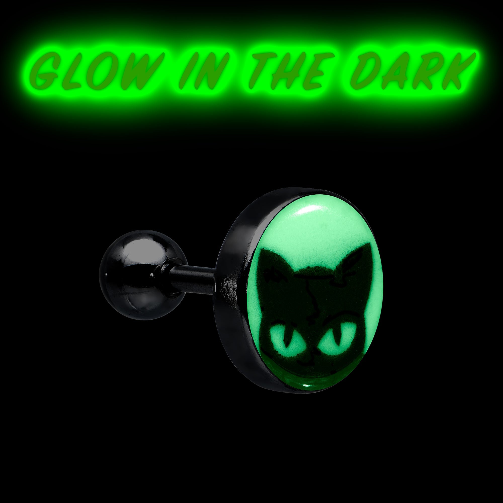 BodyCandy 16G Glow in the Dark Peeking Black Cat Tragus Cartilage Earring by Onyx O — size reference
