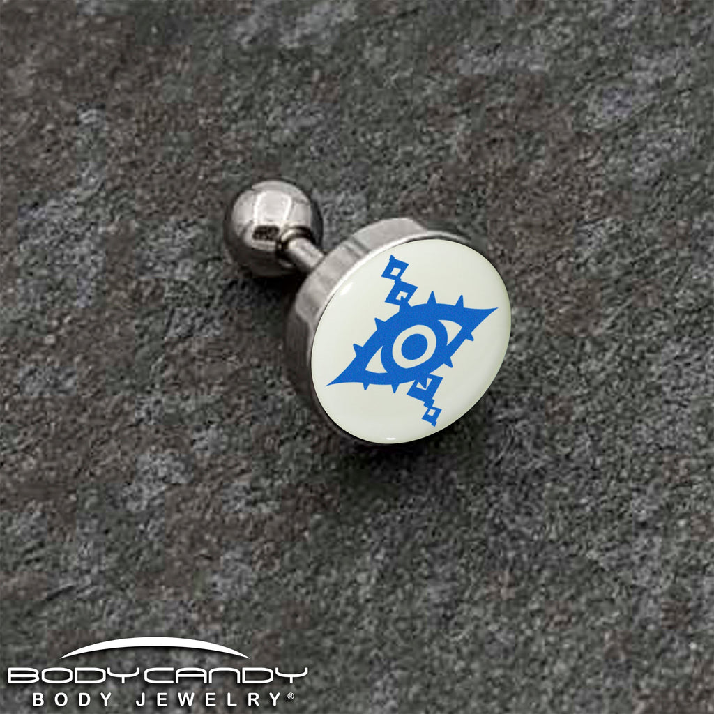 BodyCandy 16G 1/4 Glow in the Dark Evil Eye Tragus Cartilage Earring by Onyx O — back view