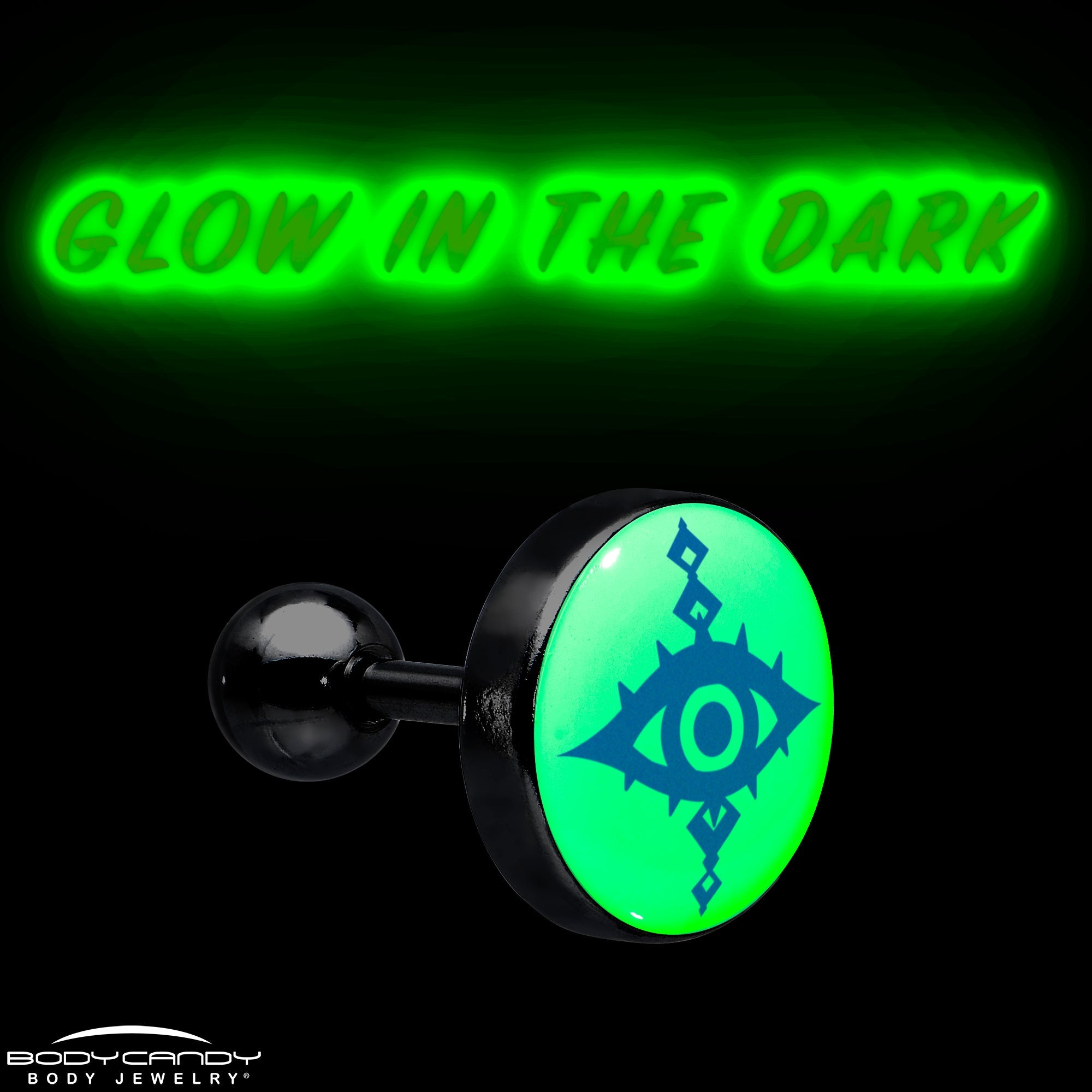 BodyCandy 16G 1/4 Glow in the Dark Evil Eye Tragus Cartilage Earring by Onyx O — size reference