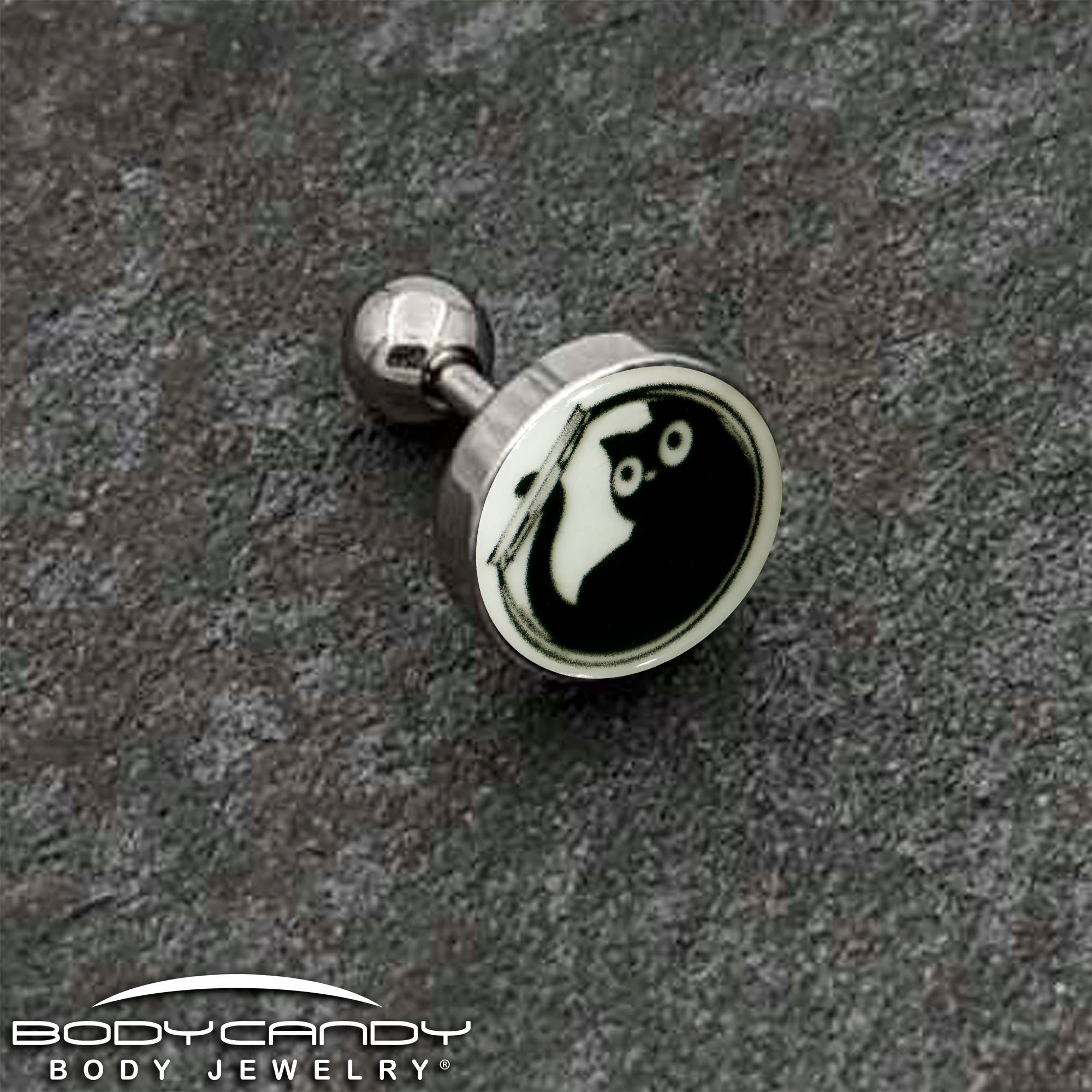 BodyCandy 16G Glow in the Dark Fishbowl Kitty Cat Tragus Cartilage Earring by Onyx O — back view