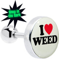 BodyCandy 16G 1/4 Glow in the Dark I Love Weed Tragus Cartilage Earring by Onyx O — main product shot
