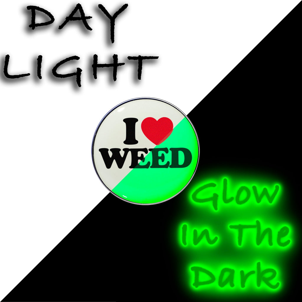 BodyCandy 16G 1/4 Glow in the Dark I Love Weed Tragus Cartilage Earring by Onyx O — detail close-up