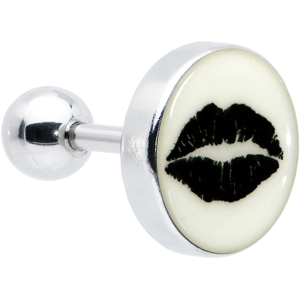 BodyCandy 16G 1/4 Lipstick Kiss Black Glow in the Dark Cartilage Earring by Onyx O — main product shot