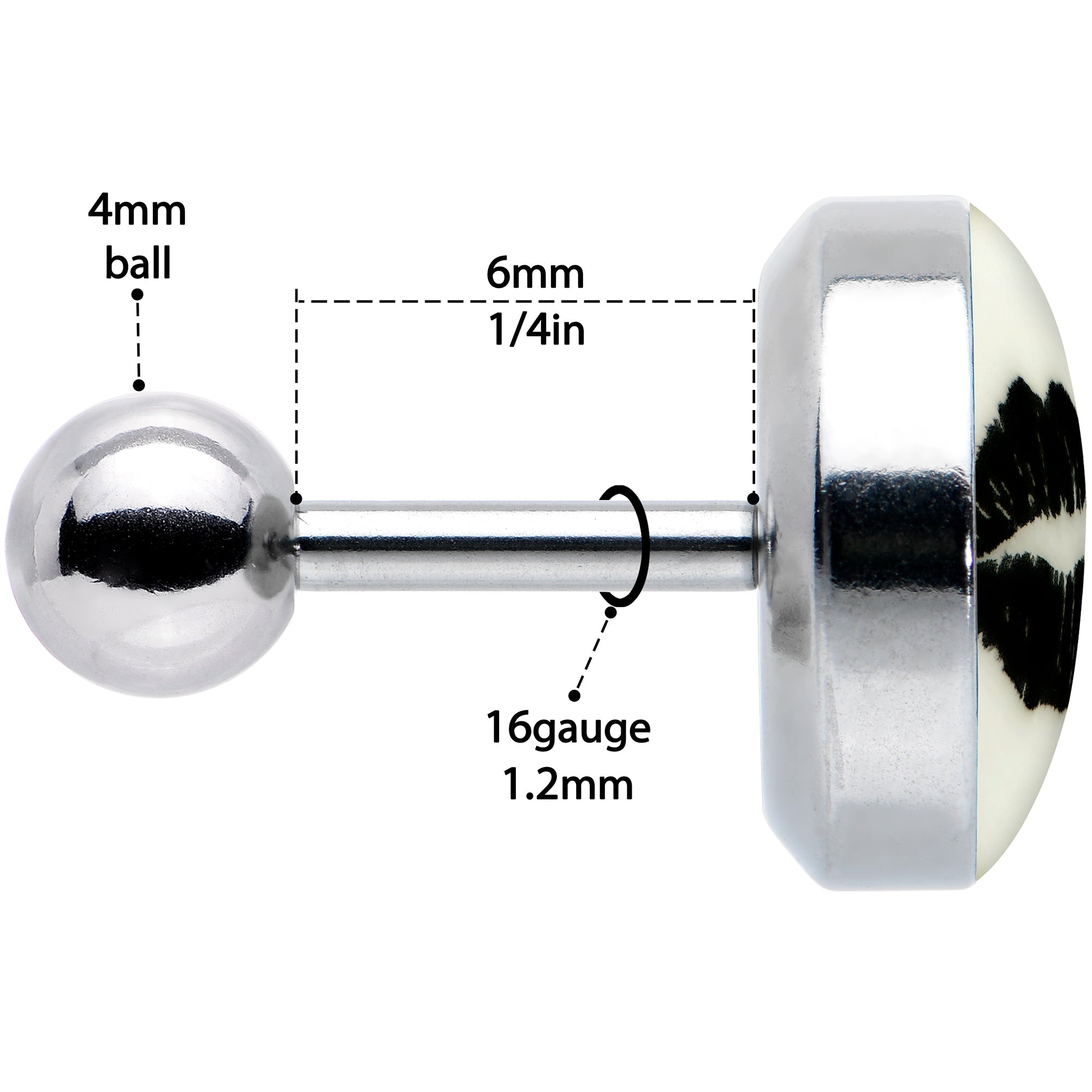 BodyCandy 16G 1/4 Lipstick Kiss Black Glow in the Dark Cartilage Earring by Onyx O — in-use photo