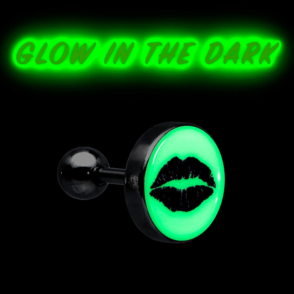 BodyCandy 16G 1/4 Lipstick Kiss Black Glow in the Dark Cartilage Earring by Onyx O — size reference