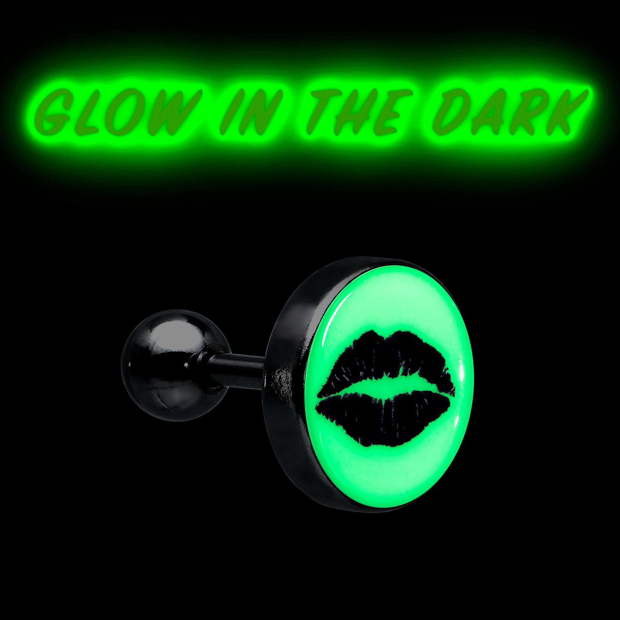 BodyCandy 16G 1/4 Lipstick Kiss Black Glow in the Dark Cartilage Earring by Onyx O — size reference