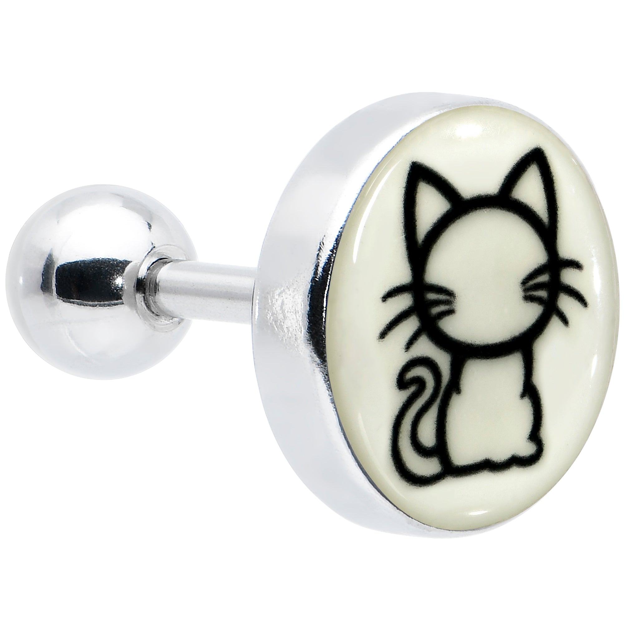 BodyCandy 16G 1/4 Glow in the Dark Kitty Cat Tragus Cartilage Earring by Onyx O — main product shot