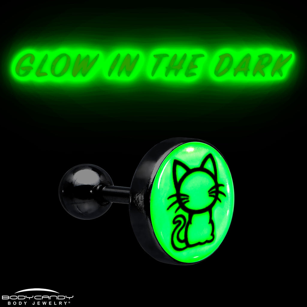BodyCandy 16G 1/4 Glow in the Dark Kitty Cat Tragus Cartilage Earring by Onyx O — in-use photo