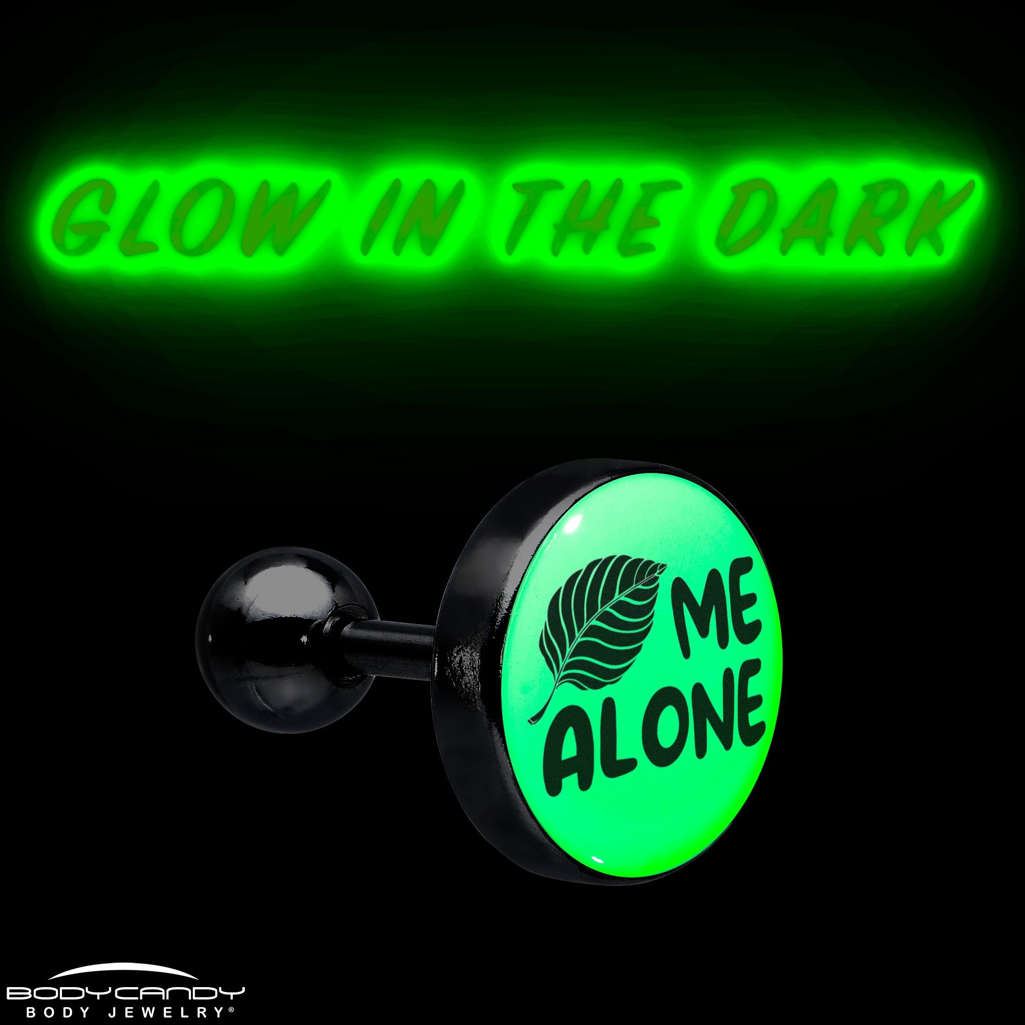 BodyCandy 16G 1/4 Glow in the Dark Leaf Me Alone Tragus Cartilage Earring by Onyx O — size reference