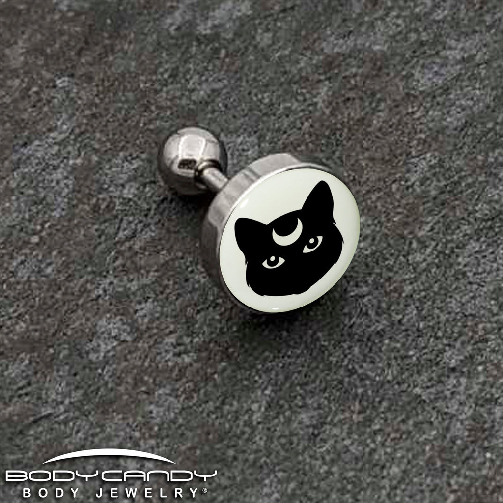 BodyCandy 16G 1/4 Glow in the Dark Mystic Kitty Cat Tragus Cartilage Earring by Onyx O — back view
