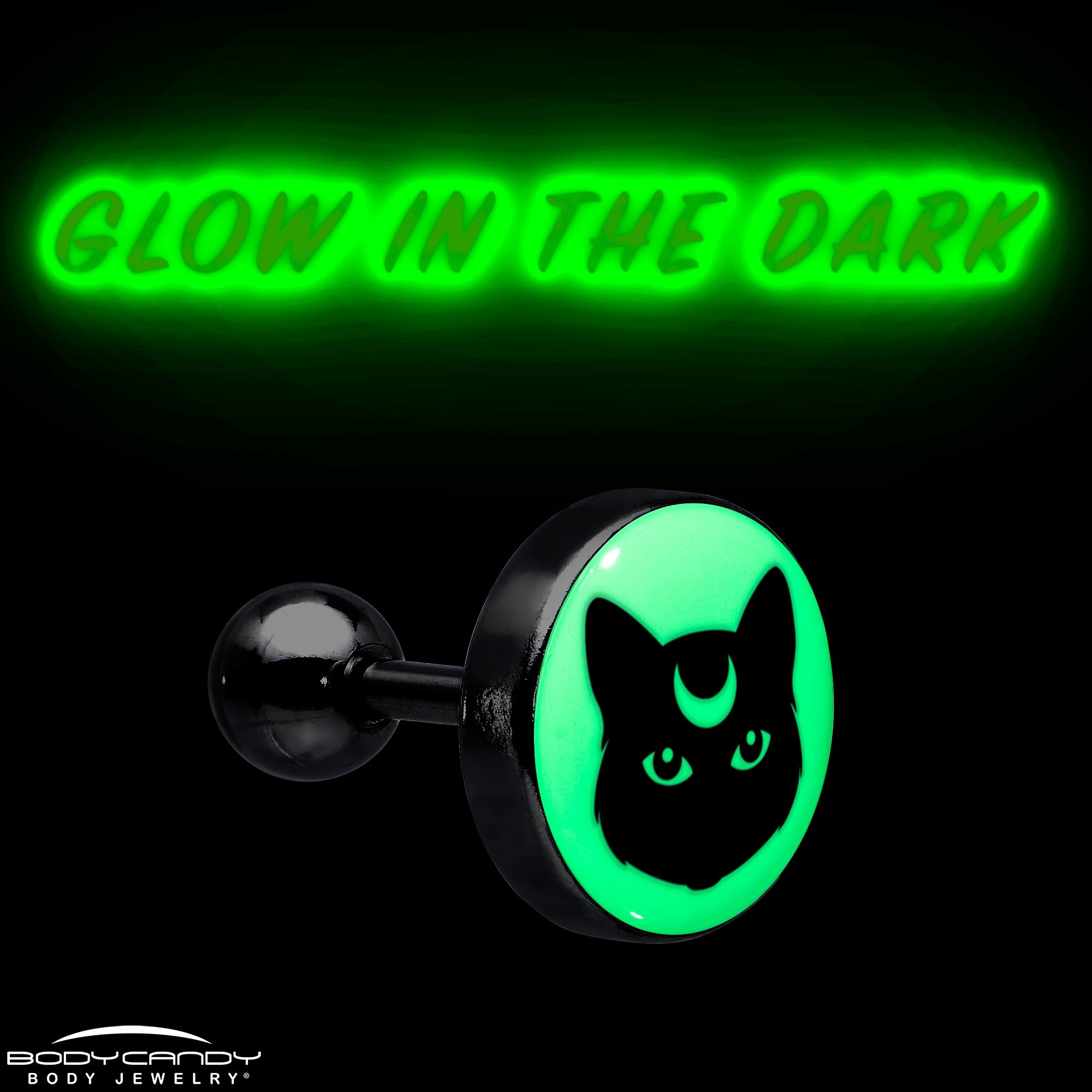 BodyCandy 16G 1/4 Glow in the Dark Mystic Kitty Cat Tragus Cartilage Earring by Onyx O — size reference