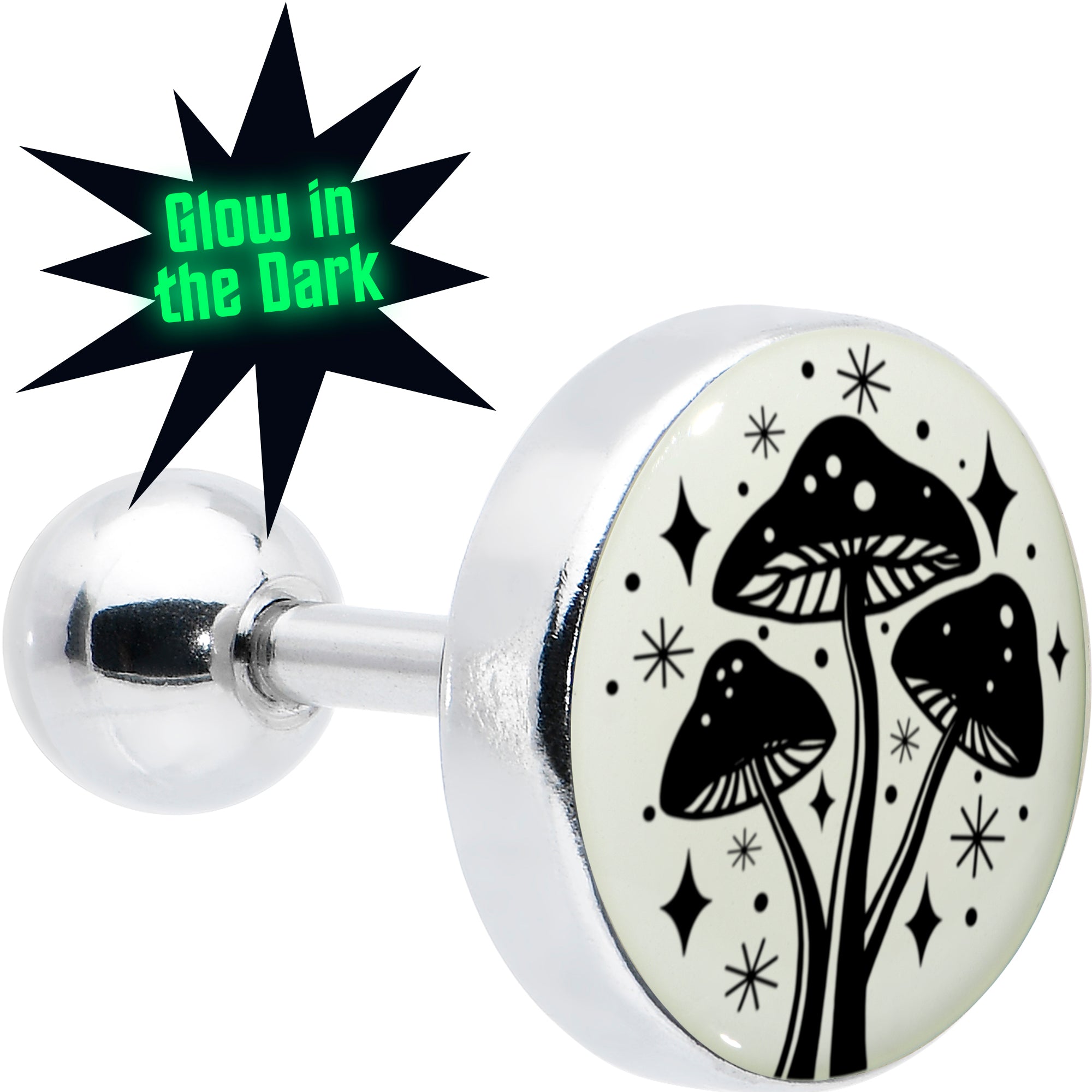 BodyCandy 16G 1/4 Glow in the Dark Mystic Mushroom Tragus Cartilage Earring by Onyx O — main product shot