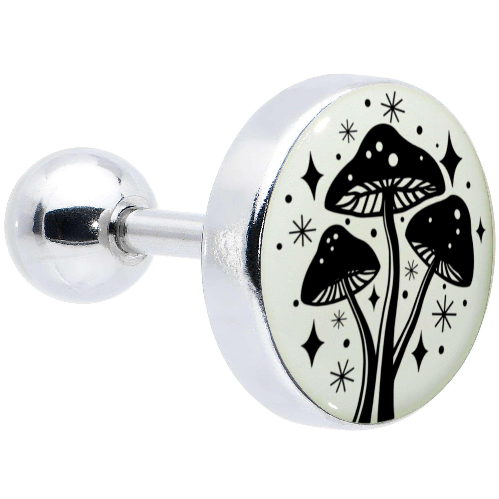 BodyCandy 16G 1/4 Glow in the Dark Mystic Mushroom Tragus Cartilage Earring by Onyx O — color detail