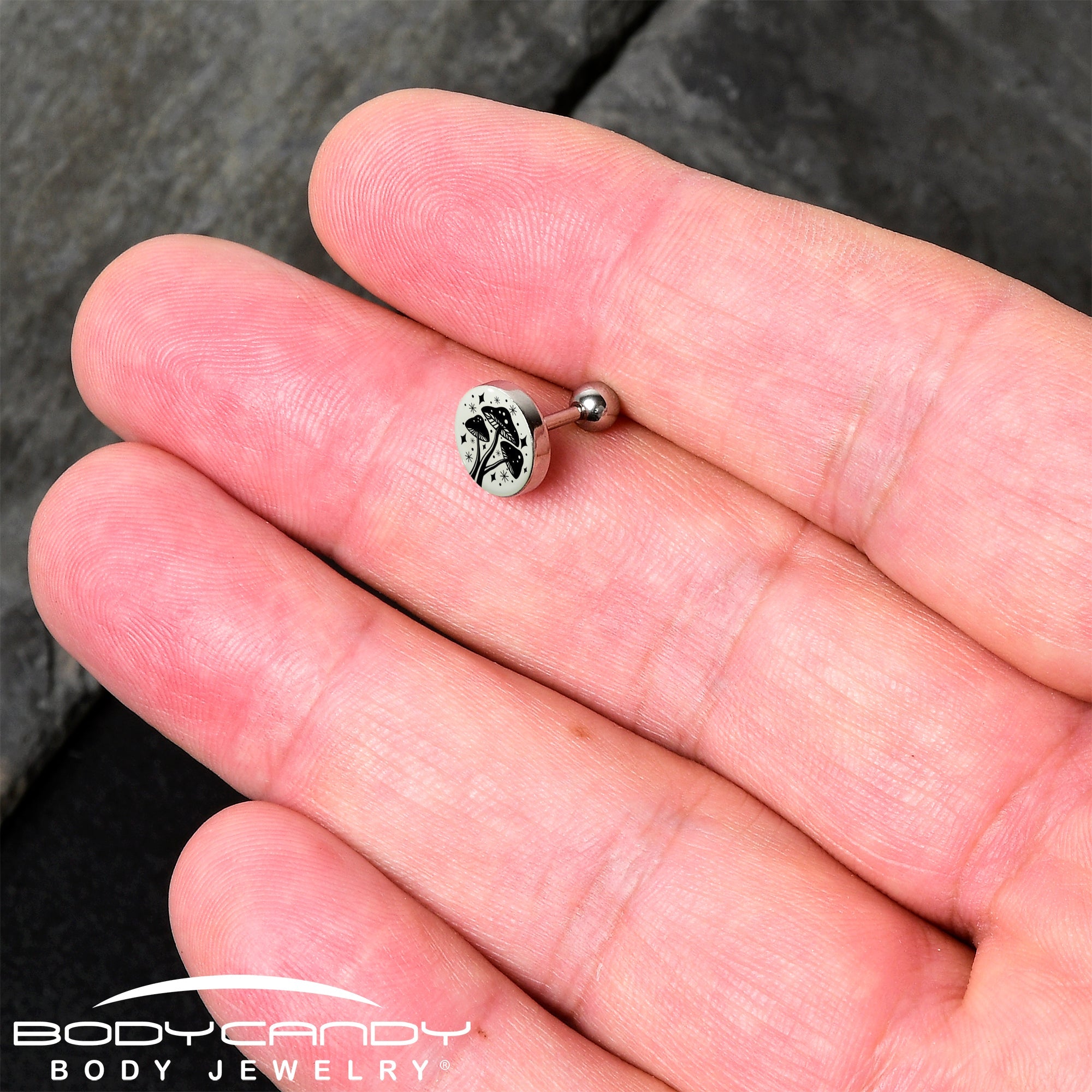 BodyCandy 16G 1/4 Glow in the Dark Mystic Mushroom Tragus Cartilage Earring by Onyx O — lifestyle context