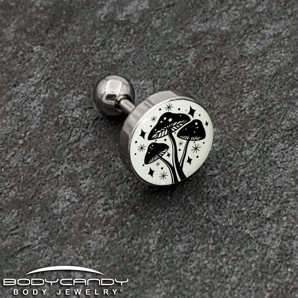 BodyCandy 16G 1/4 Glow in the Dark Mystic Mushroom Tragus Cartilage Earring by Onyx O — back view