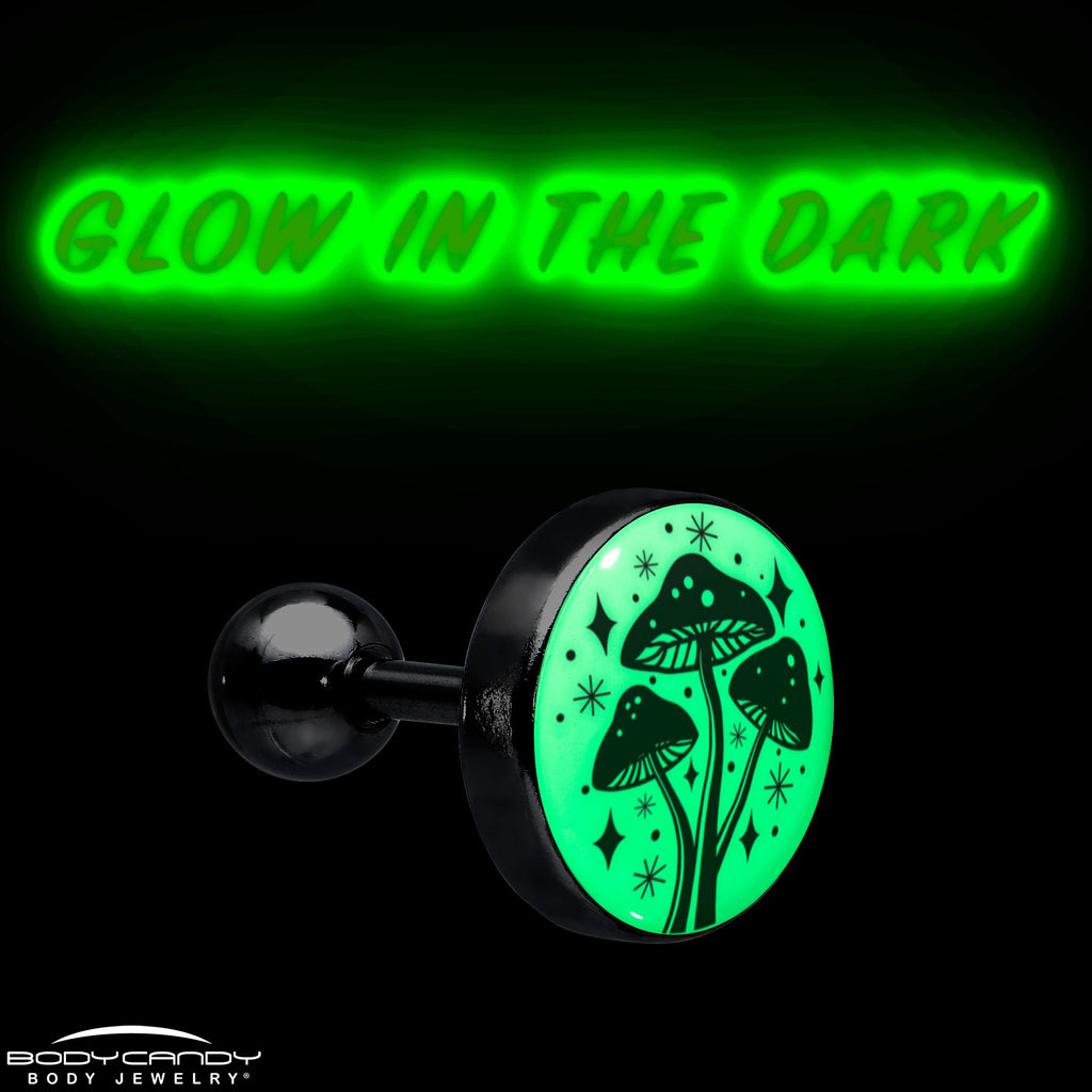 BodyCandy 16G 1/4 Glow in the Dark Mystic Mushroom Tragus Cartilage Earring by Onyx O — size reference
