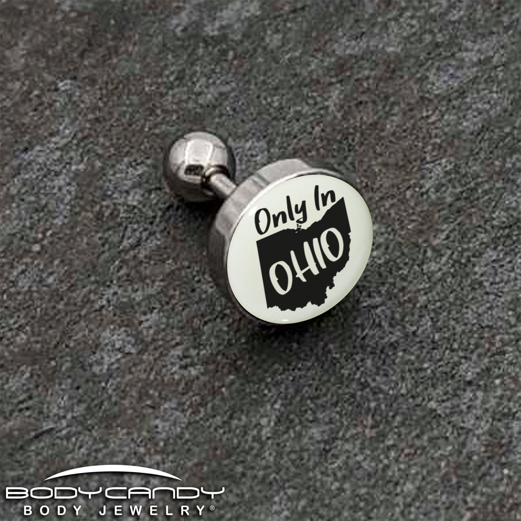 BodyCandy 16G 1/4 Glow in the Dark Only in Ohio Tragus Cartilage Earring by Onyx O — back view