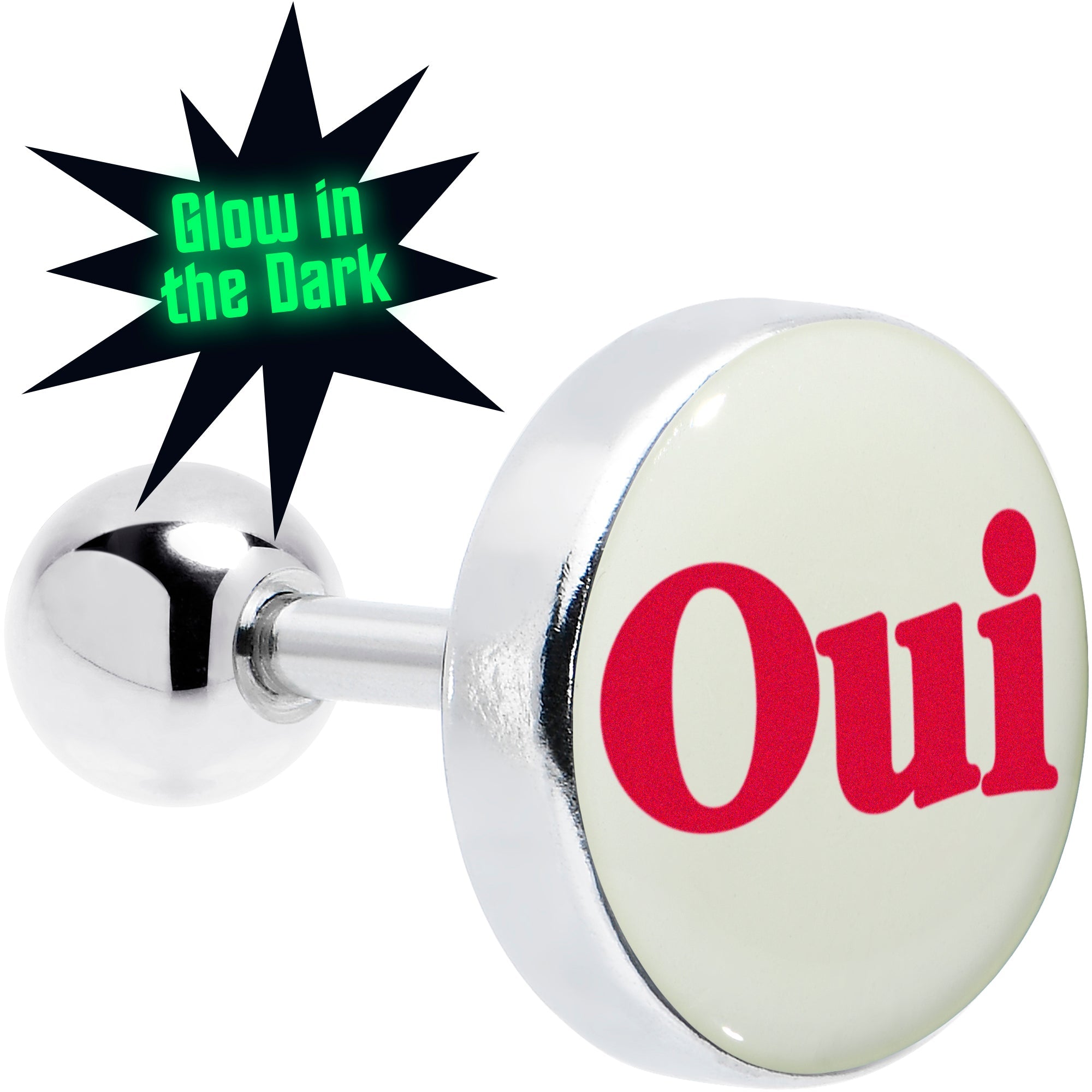 BodyCandy 16G 1/4 Glow in the Dark OUI Tragus Cartilage Earring by Onyx O — main product shot