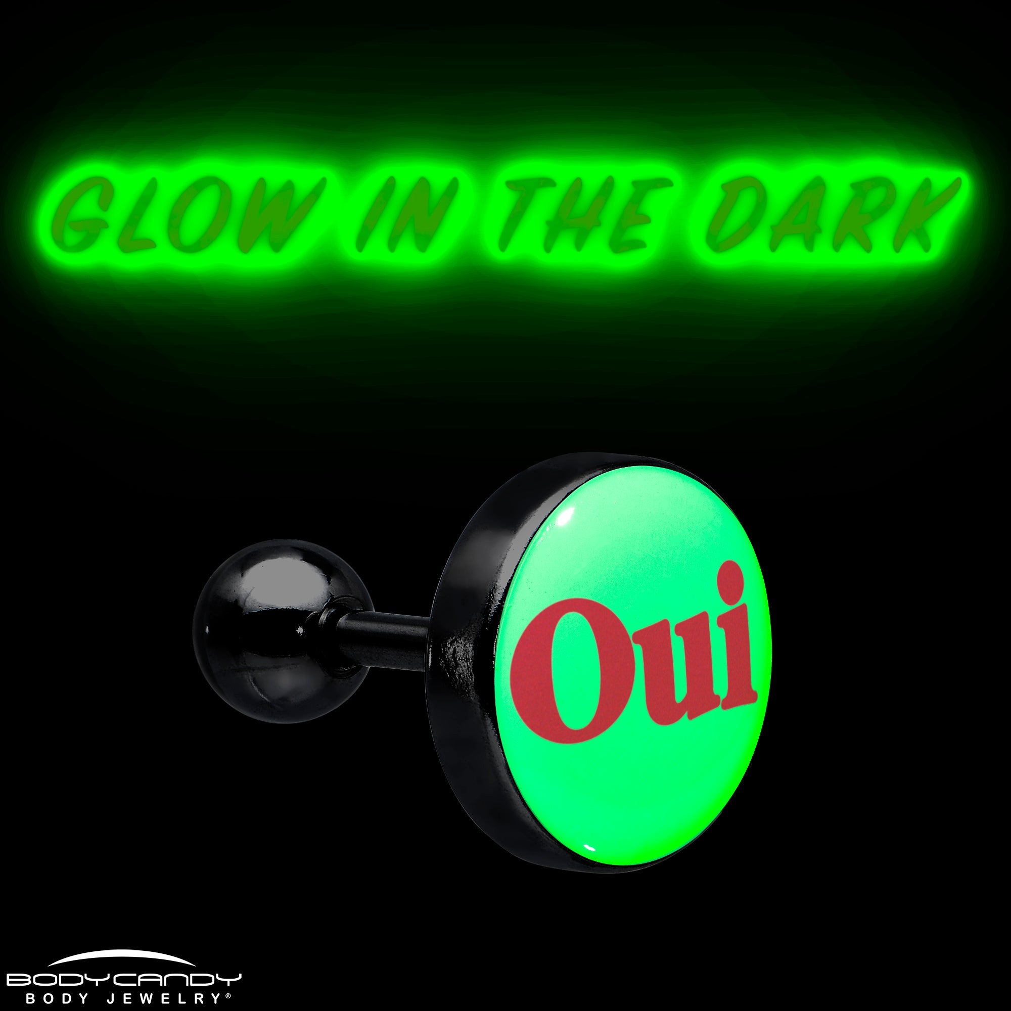 BodyCandy 16G 1/4 Glow in the Dark OUI Tragus Cartilage Earring by Onyx O — size reference